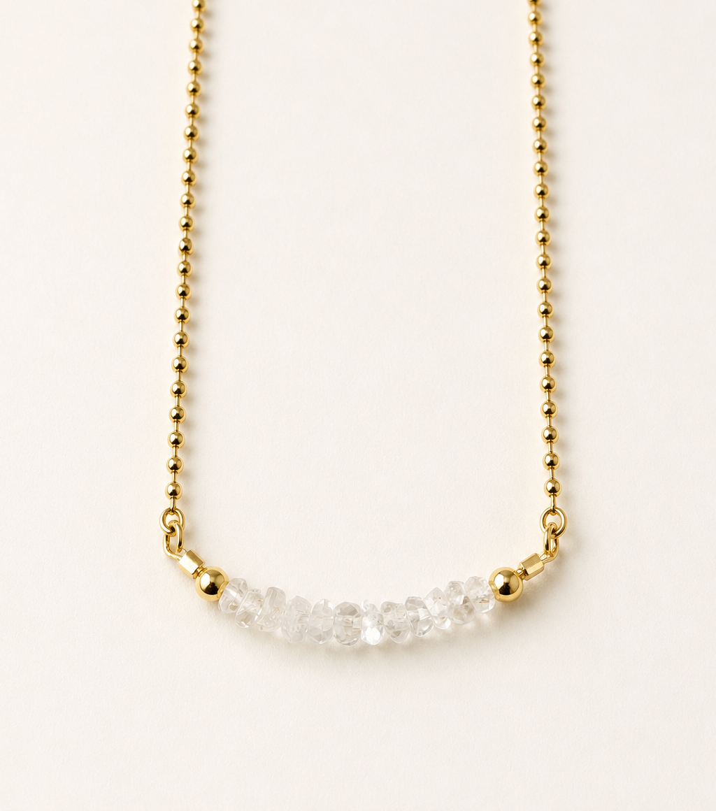 Crystal Quartz 4mm beads with gold plated chain