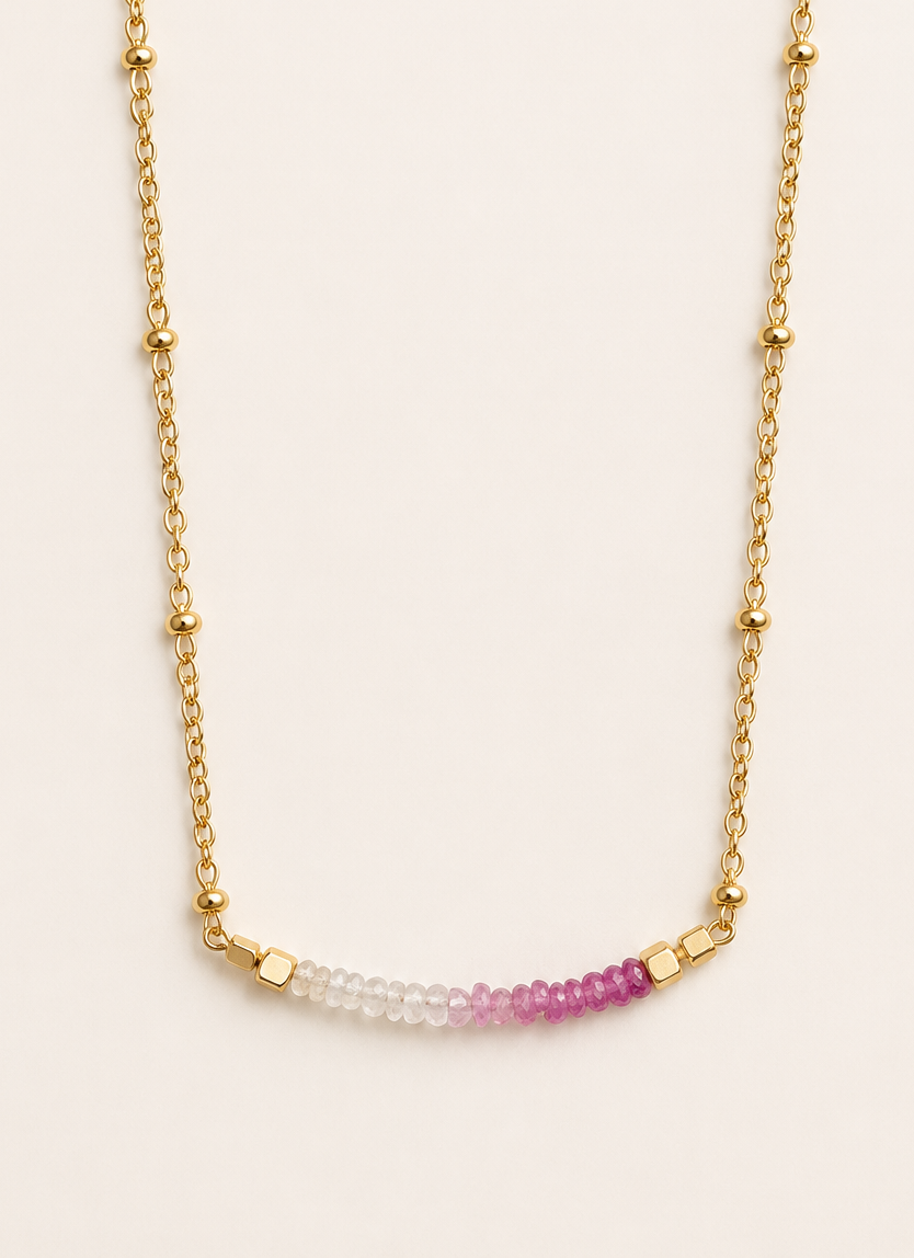 Sapphire 2mm beads with gold filled satellite chain