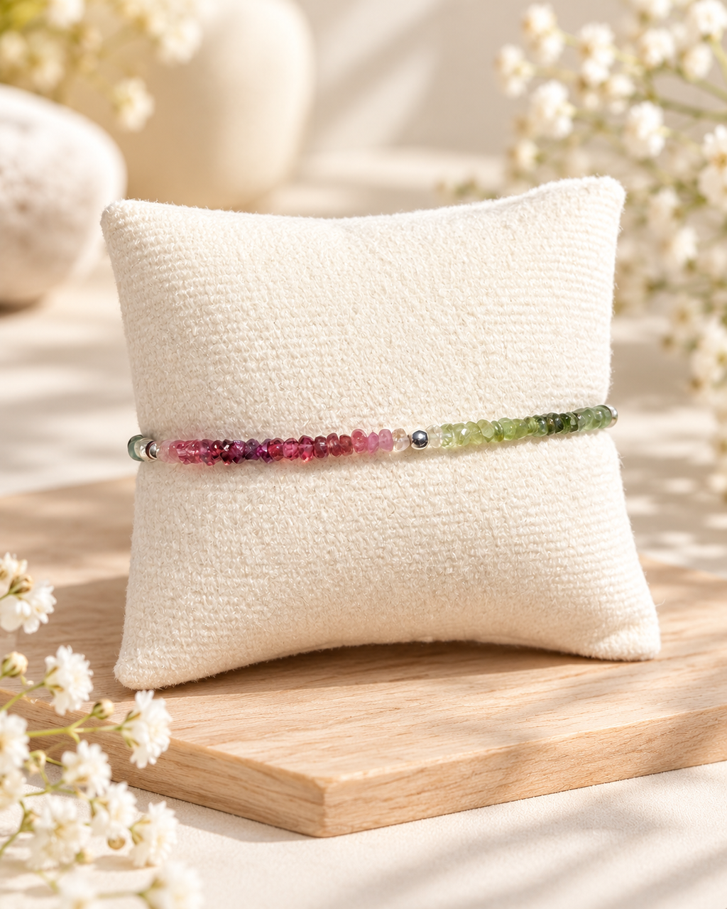 Aria bracelet #14 Tourmaline with Stainless steel silver plated accents
