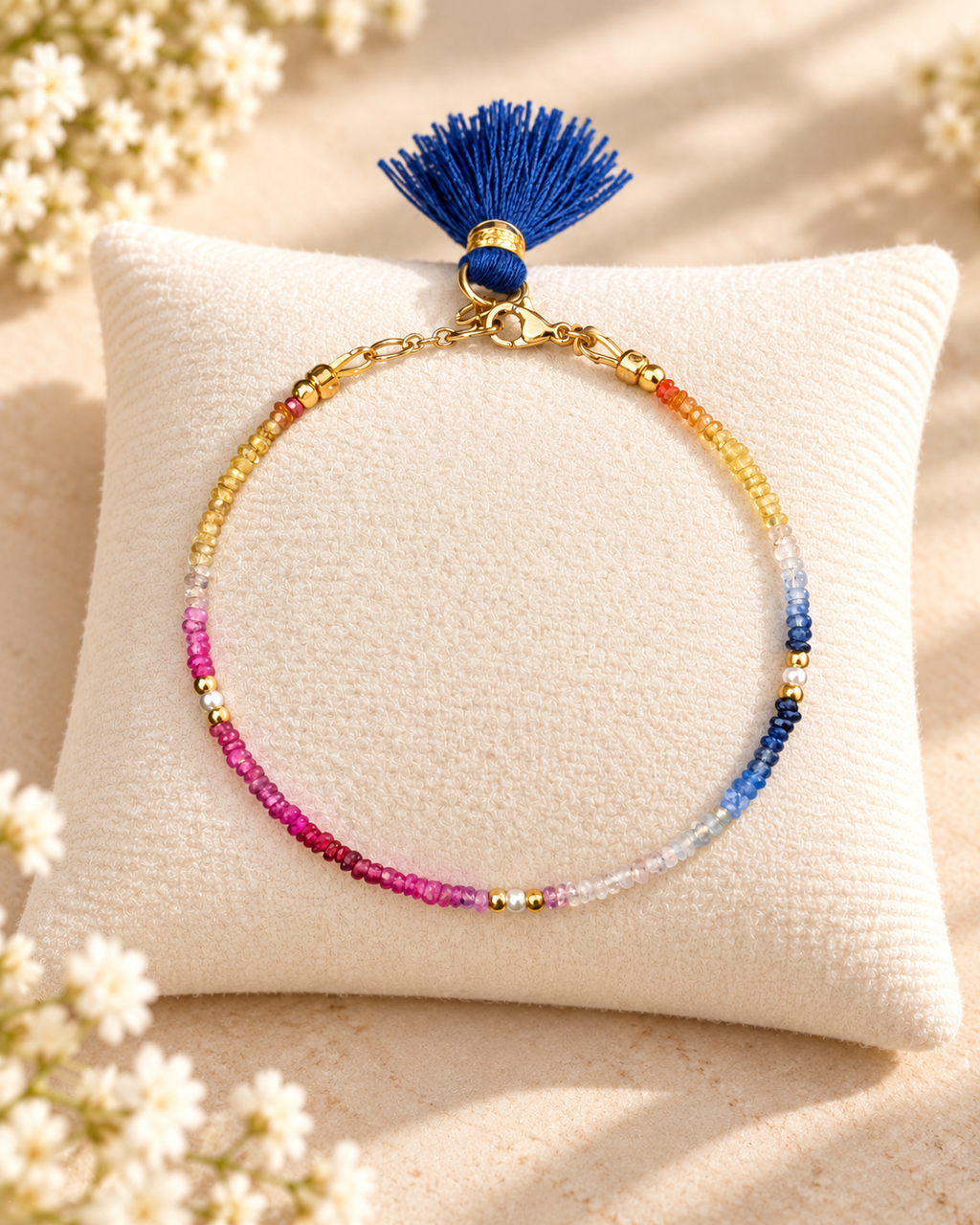 Aria bracelet #15 Sapphire, freshwater pearls, 14k filled accents