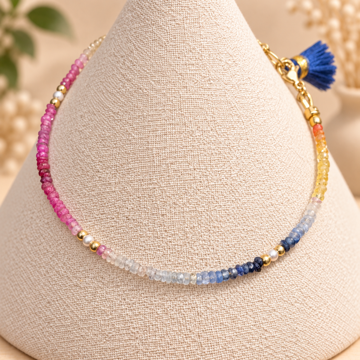 Aria bracelet #15 Sapphire, freshwater pearls, 14k filled accents