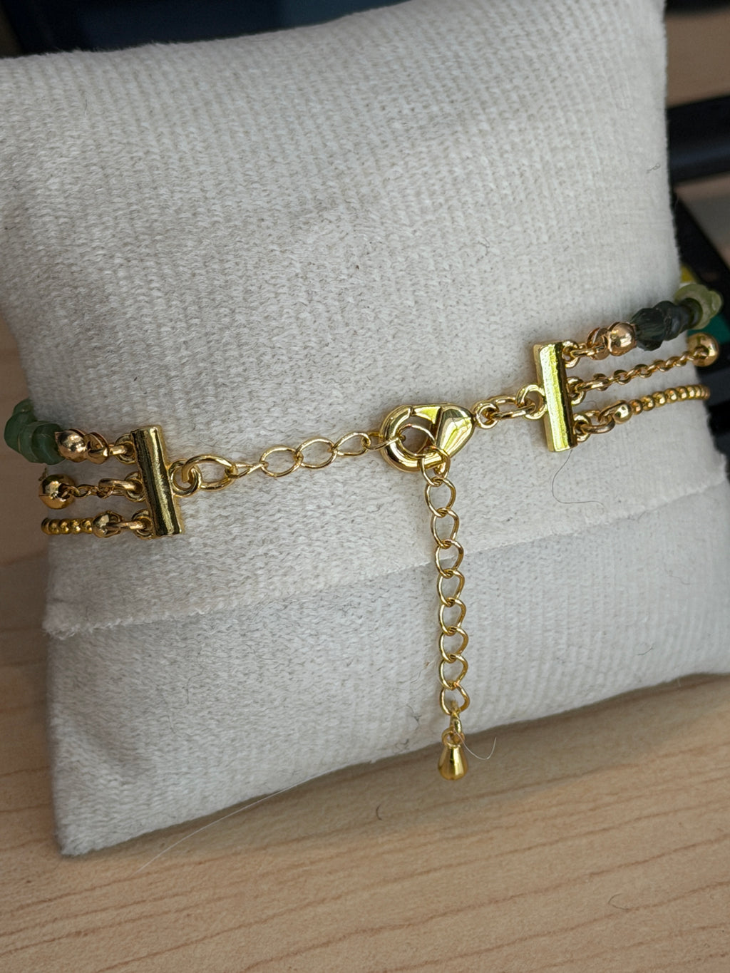 Trio bracelet #1 of 14K gold plated chains with mixed gemstones and glass crystals