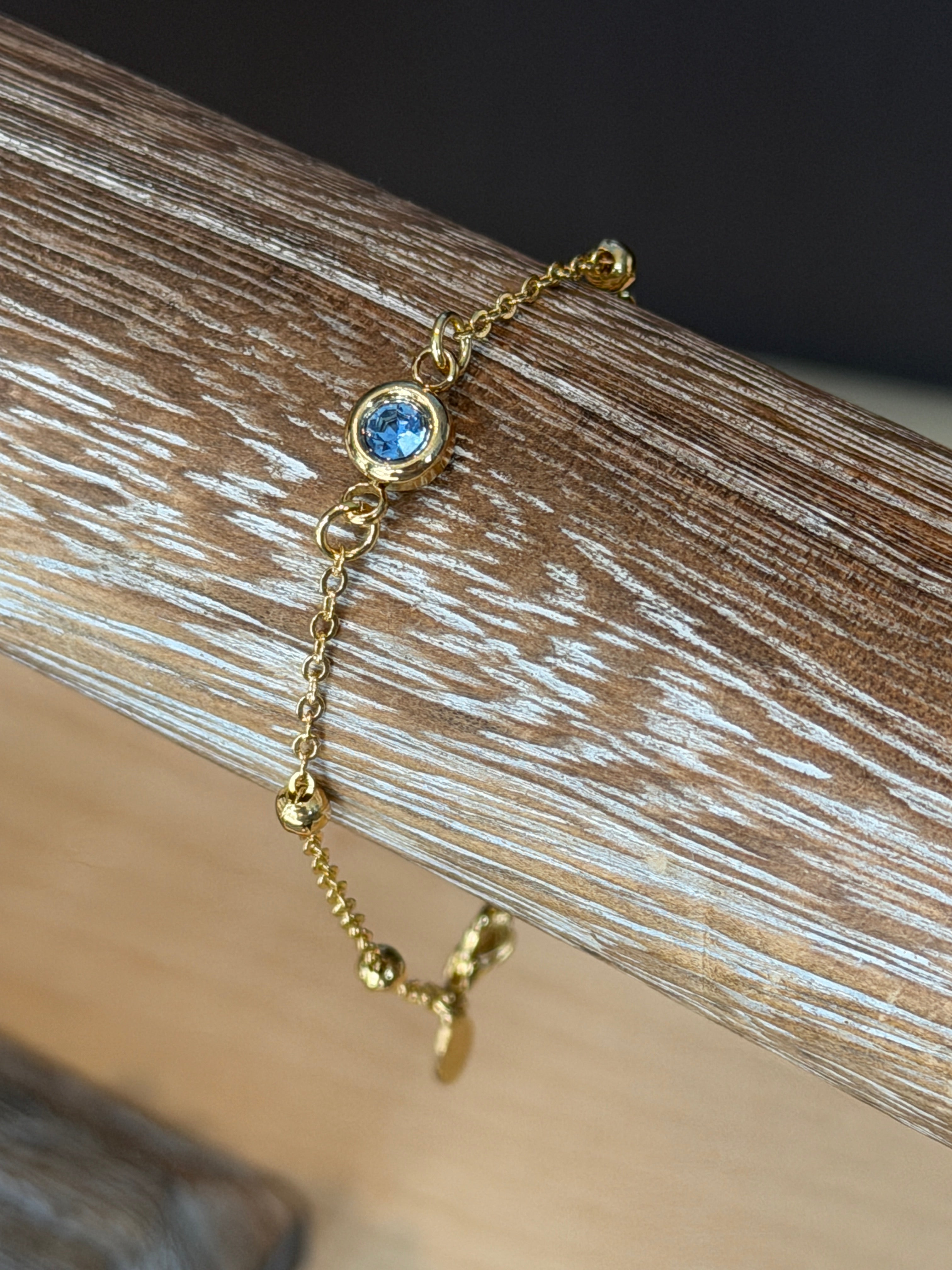 Solo bracelet #6 14k gold filled blue crystal