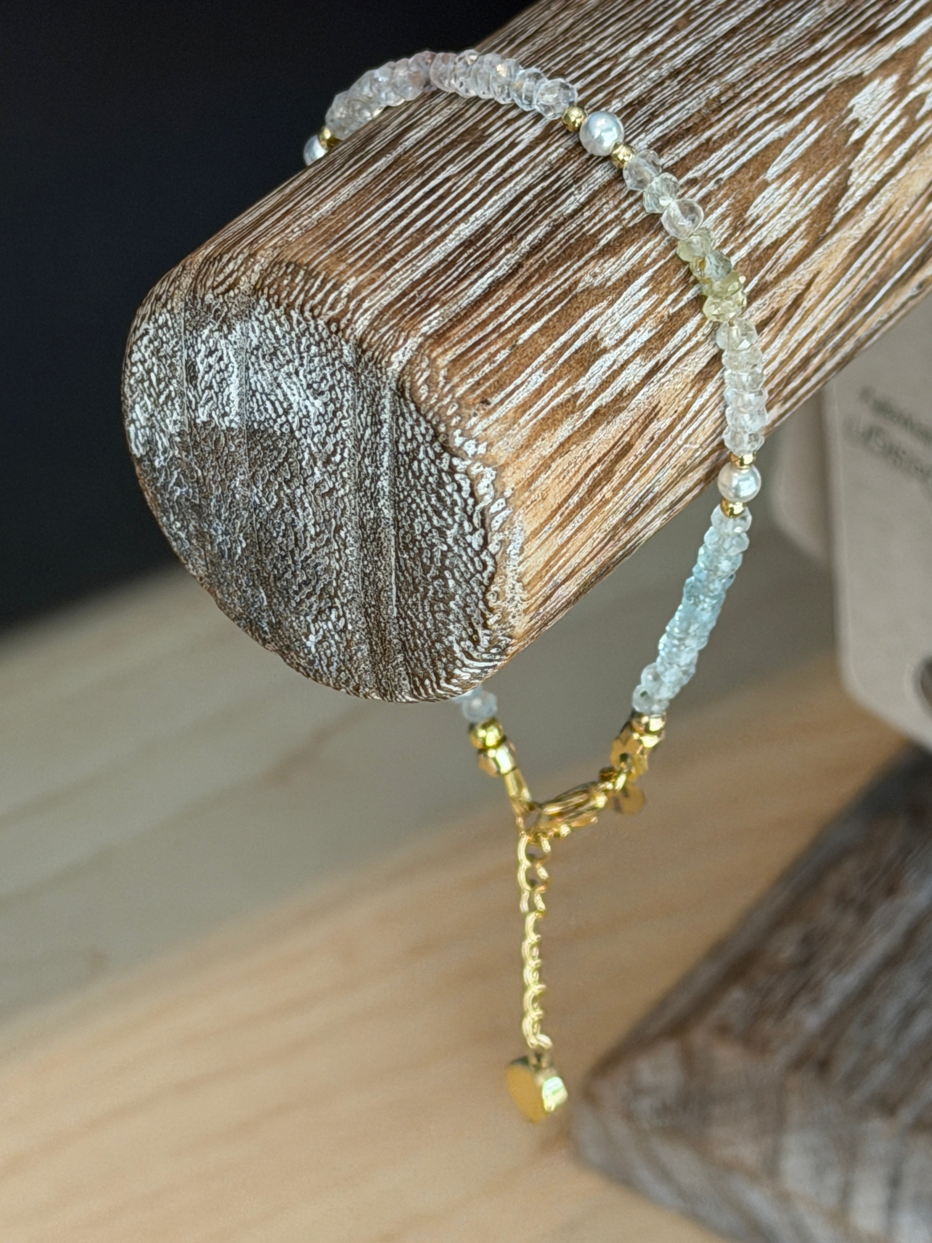 Aria bracelet #4 Aquamarine, freshwater pearl, 14k gold accents*