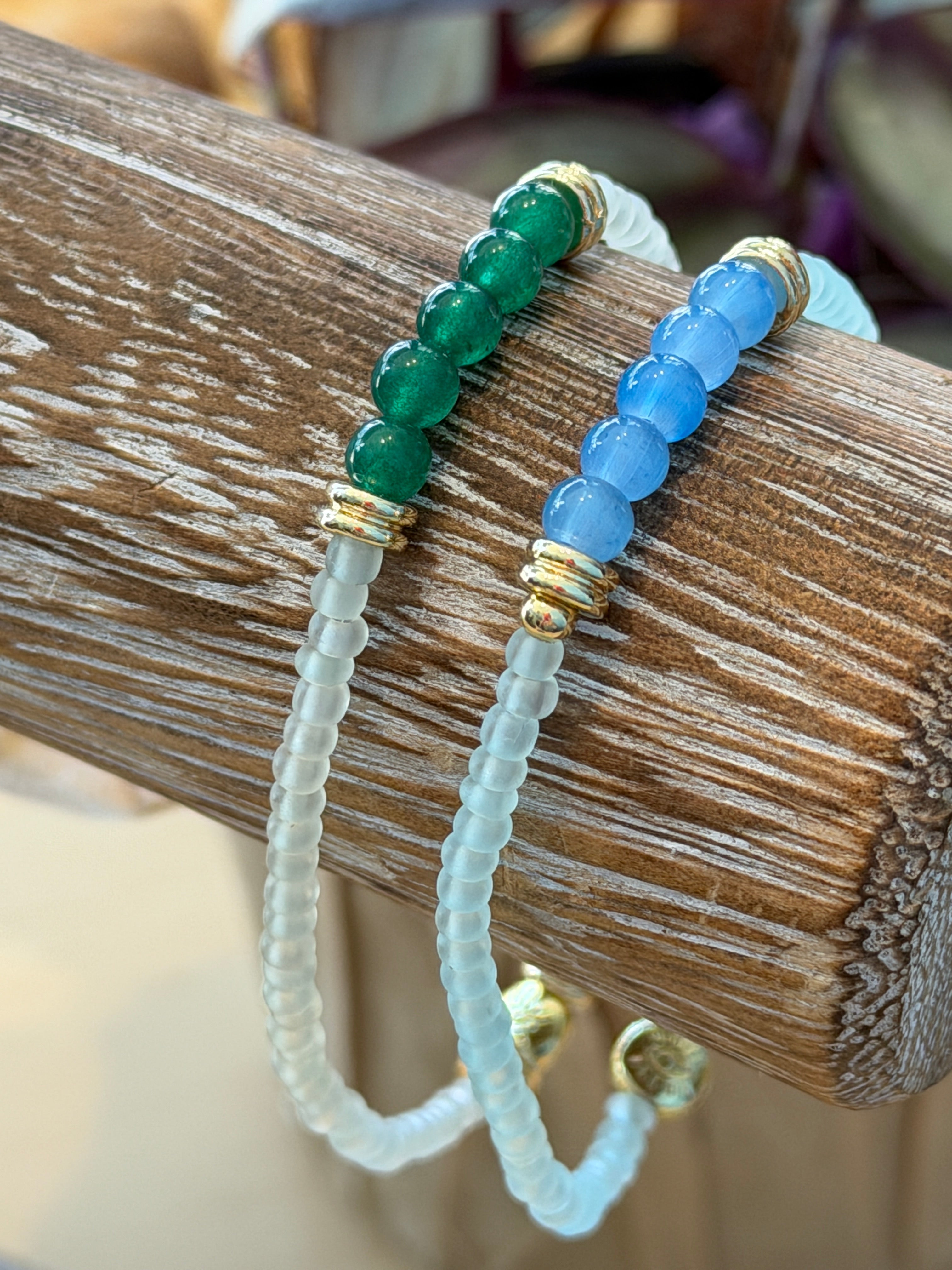 Single Bracelet Delicate Green Glass @Evanston Made Storefront