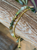 Duet bracelet #1 Mixed green gemstones and glass crystals with 14K gold plated accents