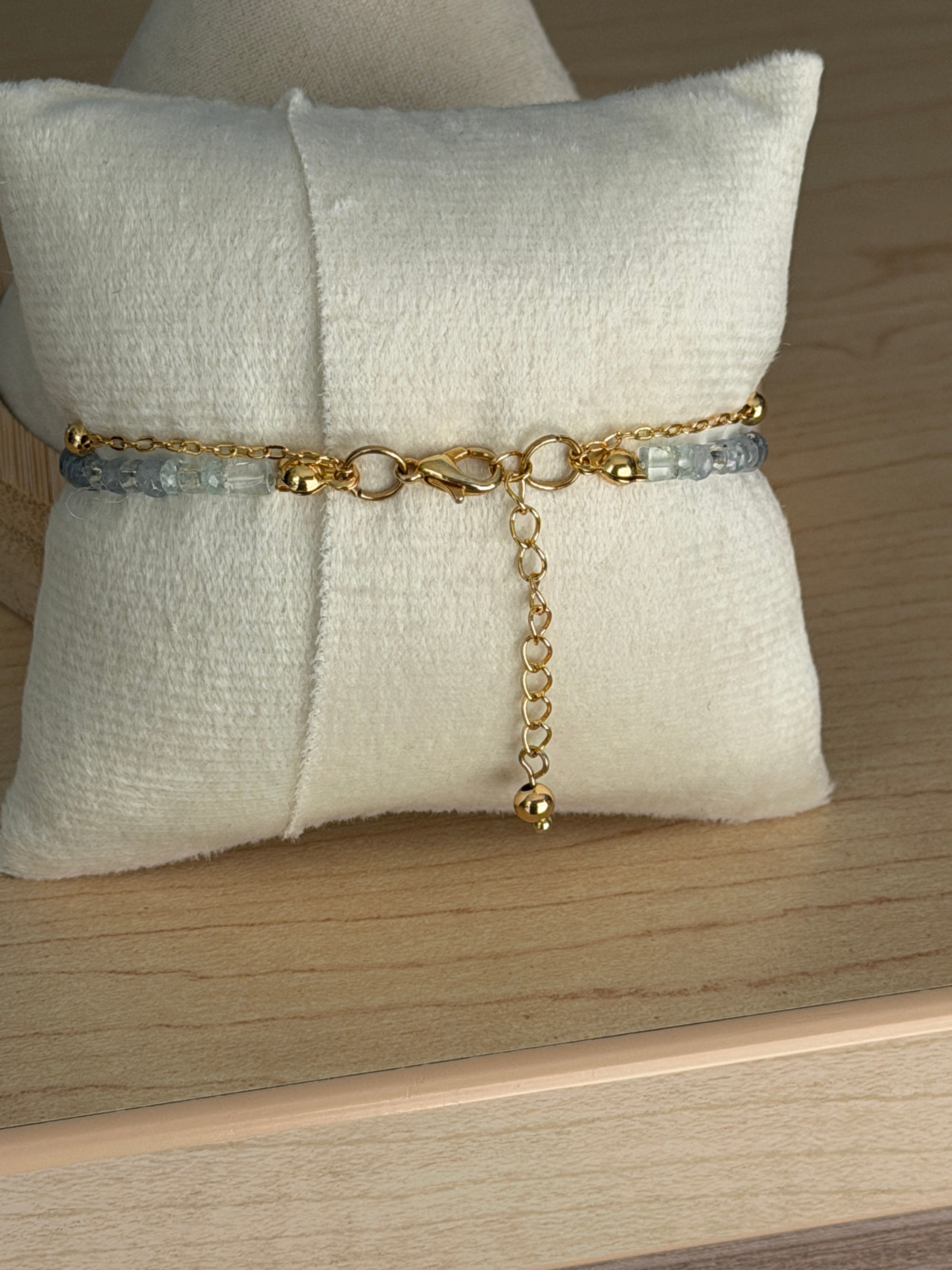 Duet bracelet #1 Mixed green gemstones and glass crystals with 14K gold plated accents