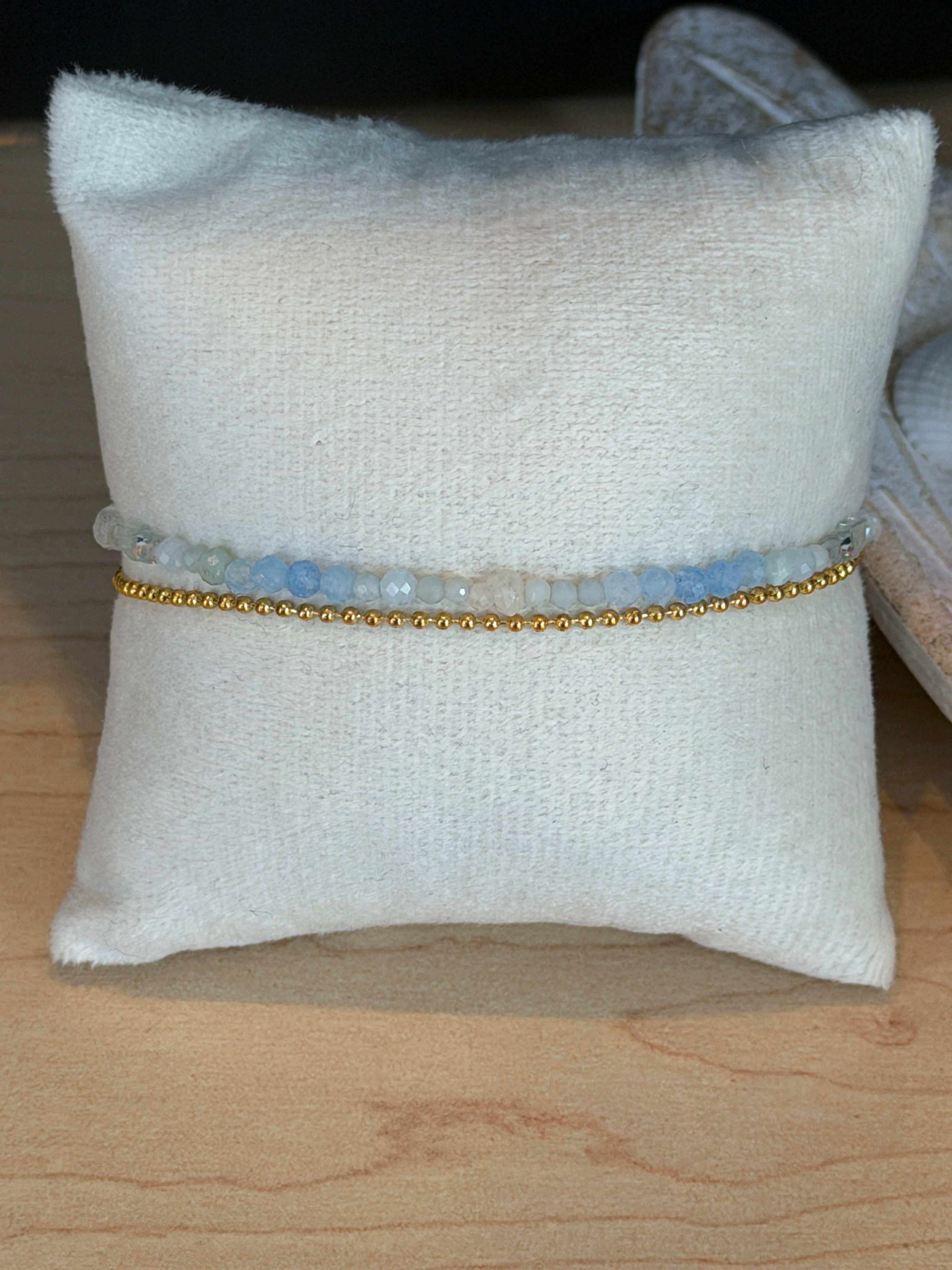 Duet bracelet #7 Aquamarine, mixed gemstones, and glass beads