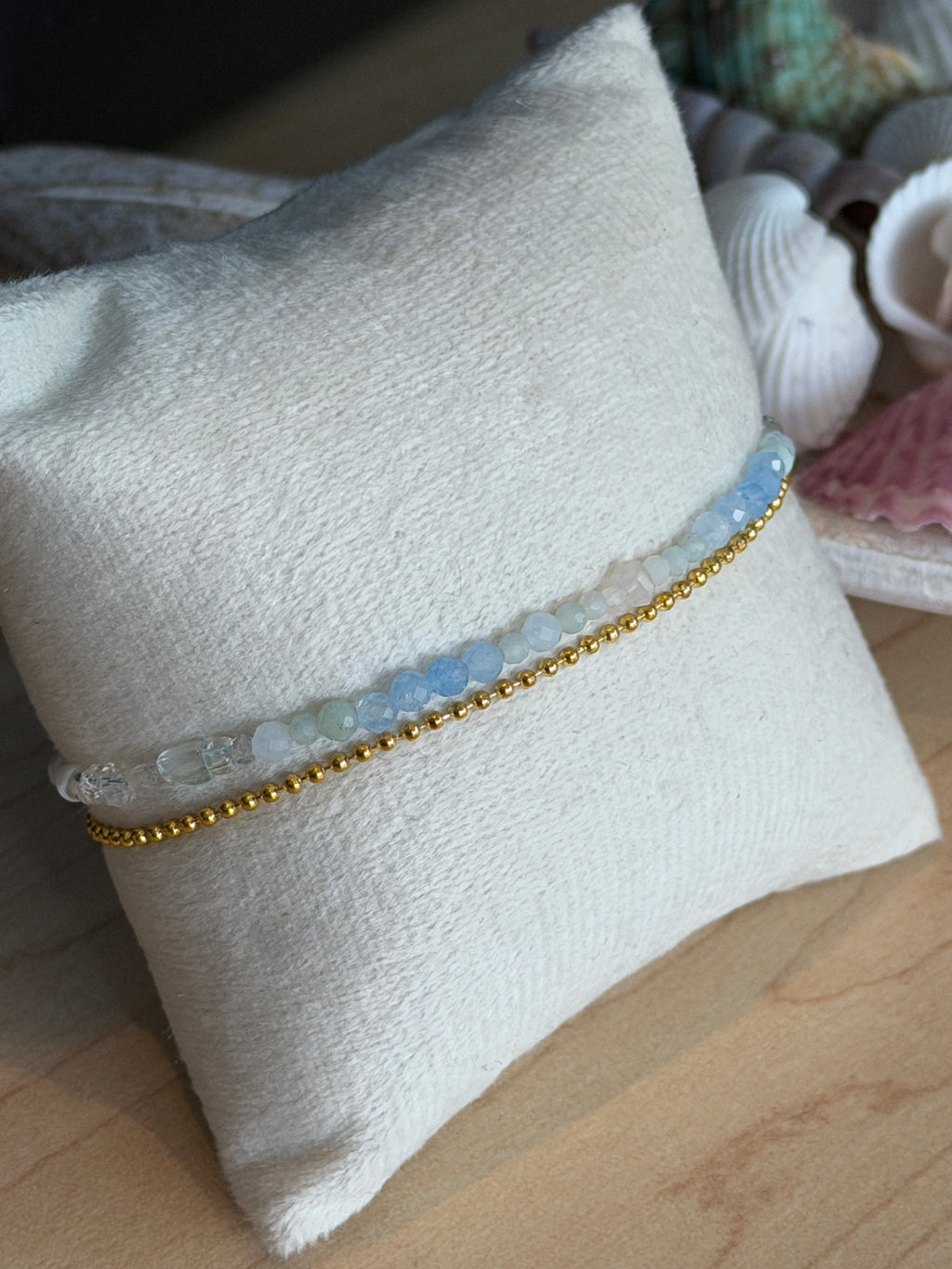 Duet bracelet #7 Aquamarine, mixed gemstones, and glass beads
