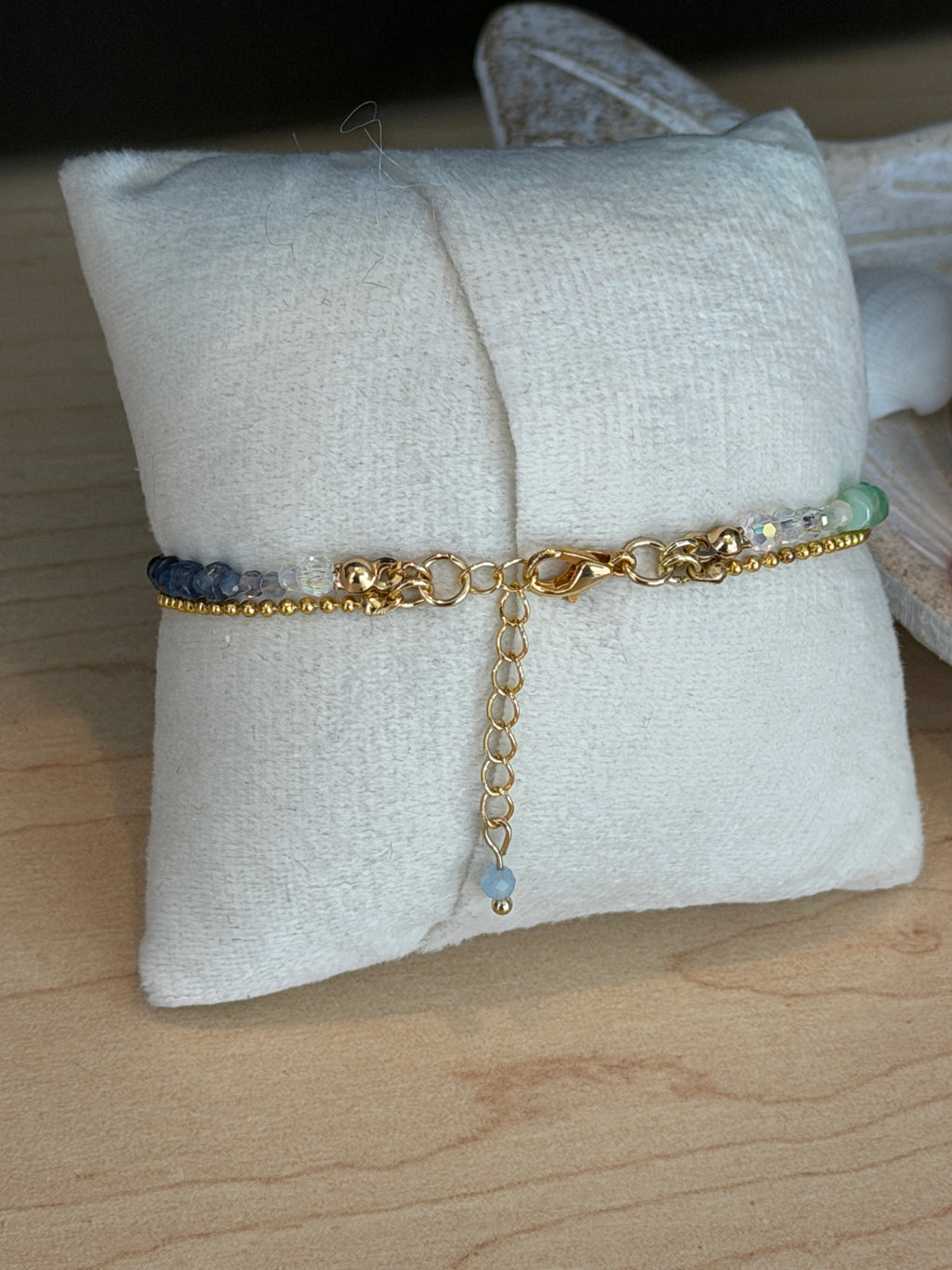 Duet bracelet #19 Mixed gemstones and glass beads with Crystal Charm
