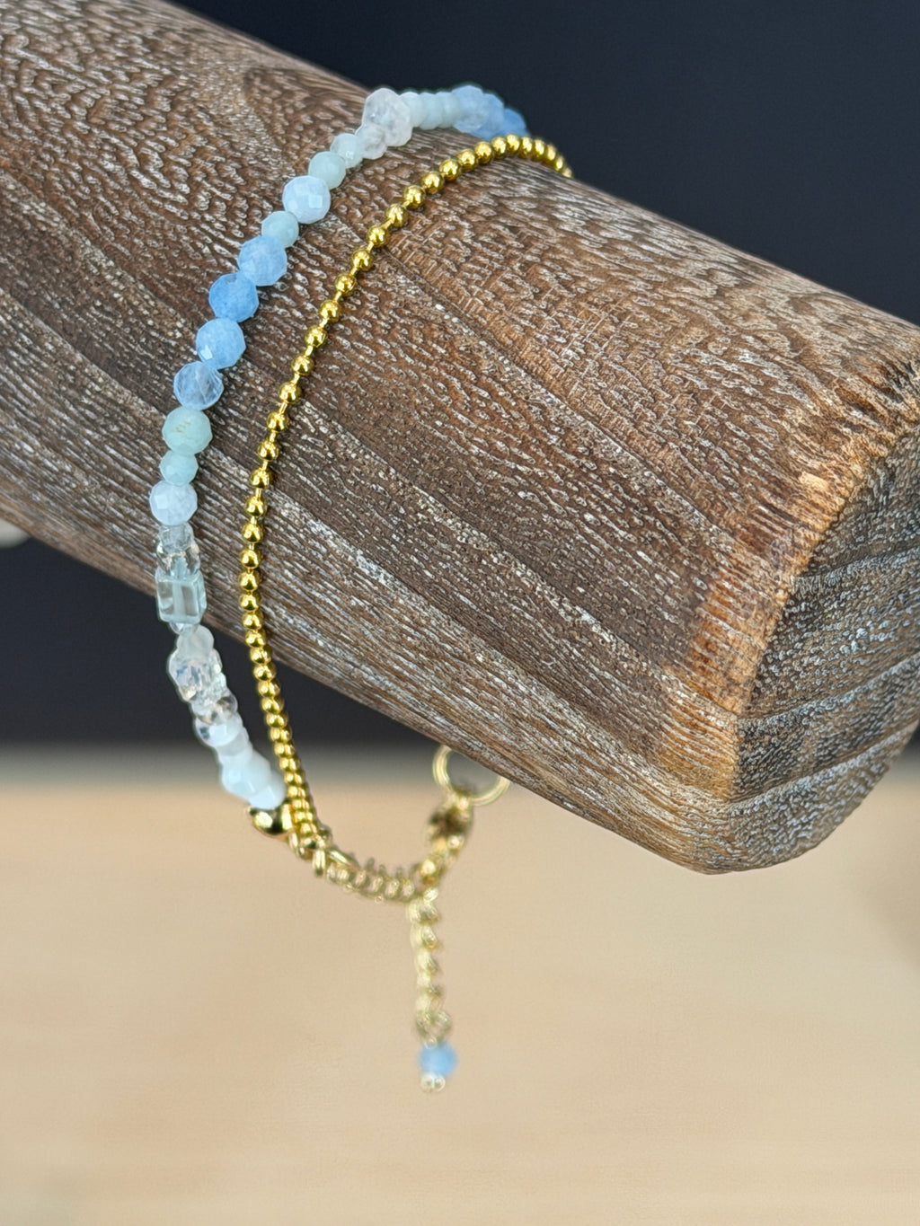 Duet bracelet #7 Aquamarine, mixed gemstones, and glass beads