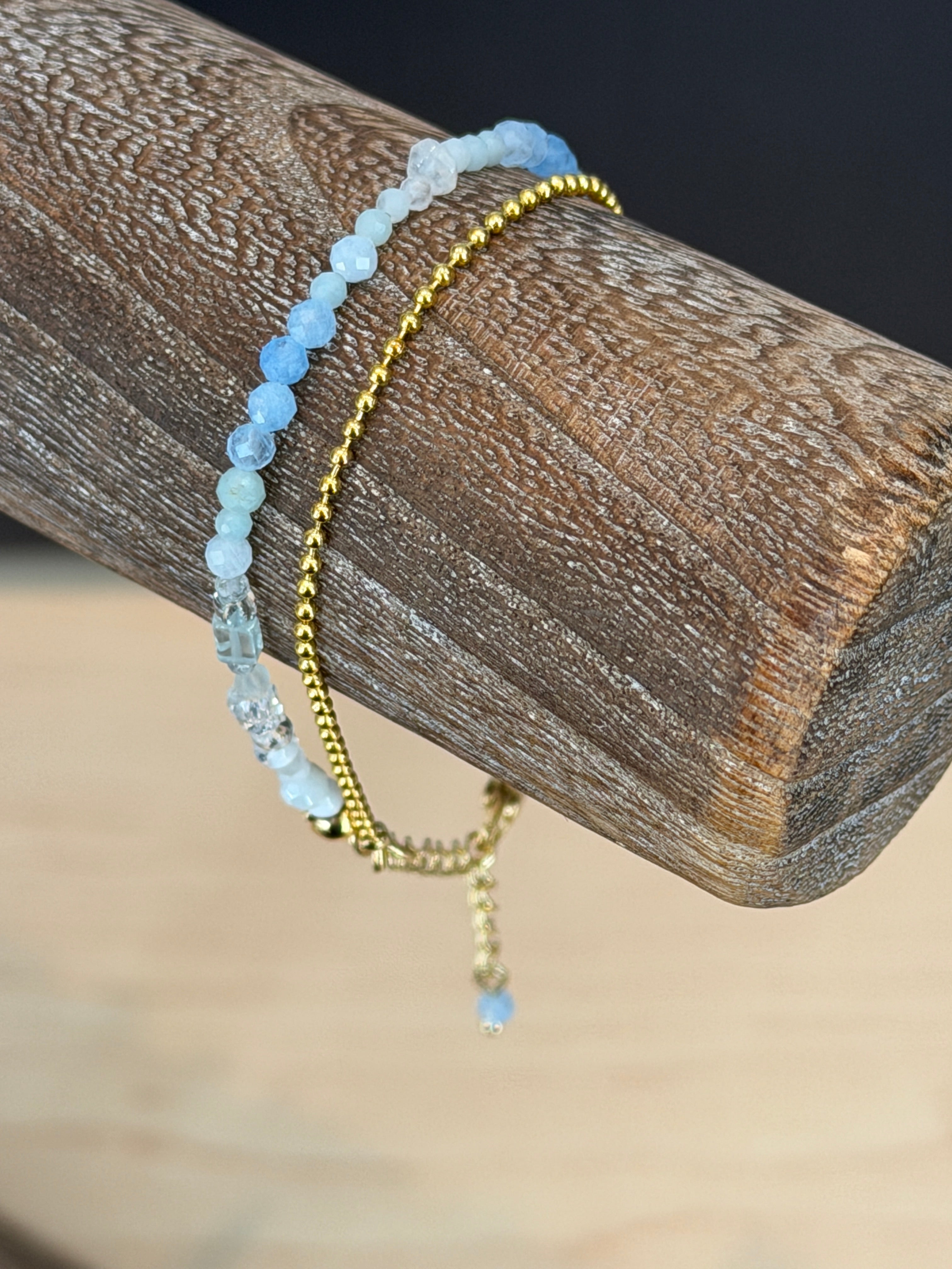 Duet bracelet #7 Aquamarine, mixed gemstones, and glass beads