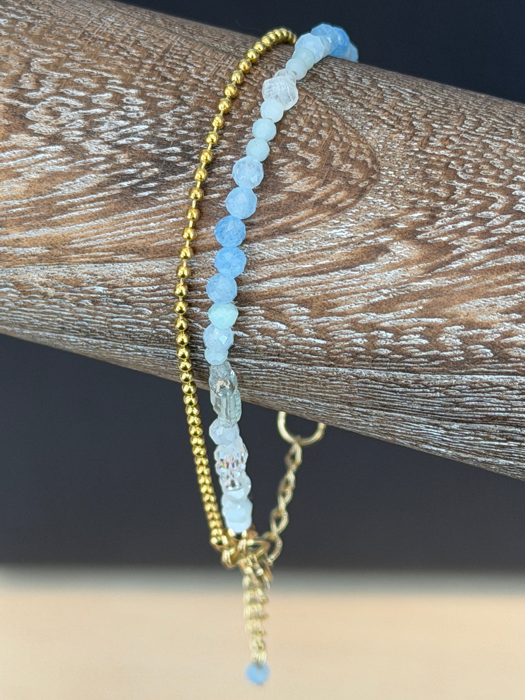 Duet bracelet #7 Aquamarine, mixed gemstones, and glass beads