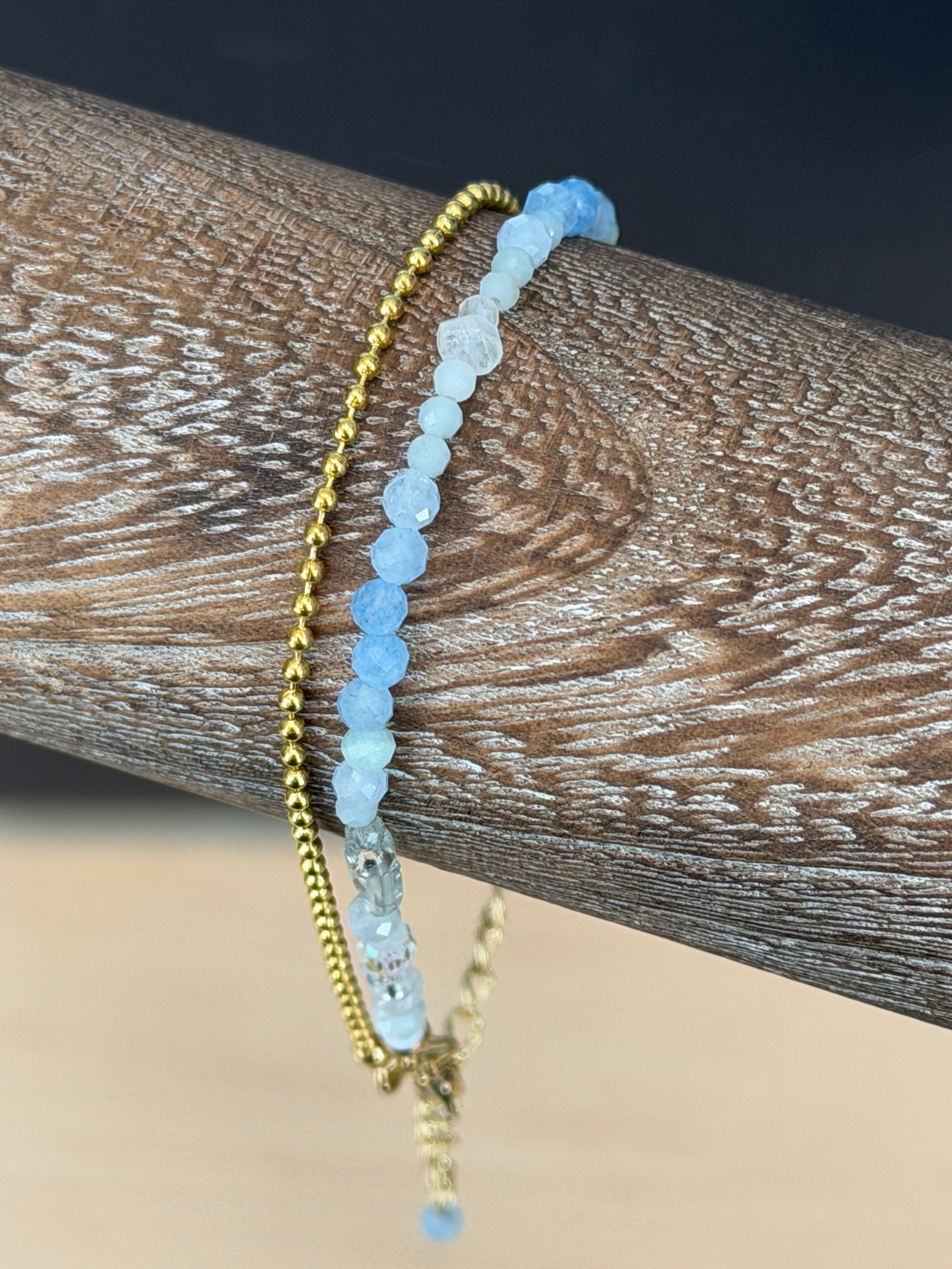 Duet bracelet #7 Aquamarine, mixed gemstones, and glass beads