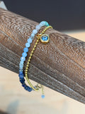 Duet bracelet #19 Mixed gemstones and glass beads with Crystal Charm
