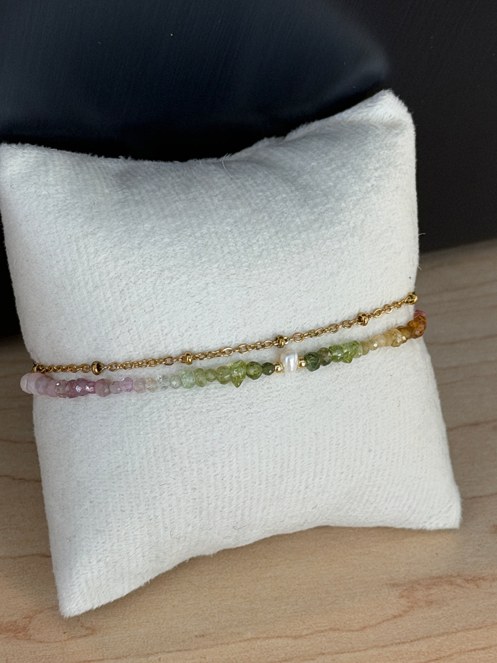 Duet bracelet #20 mixed gemstones, freshwater pearl, and tassel