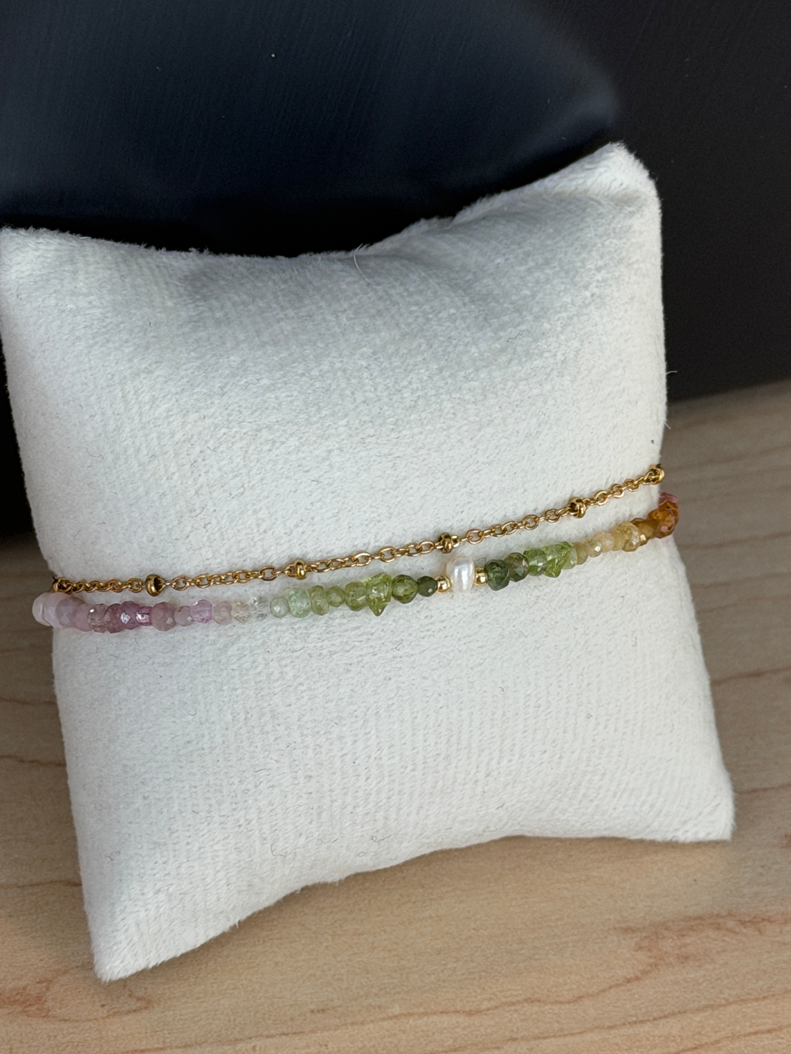 Duet bracelet #20 mixed gemstones, freshwater pearl, and tassel
