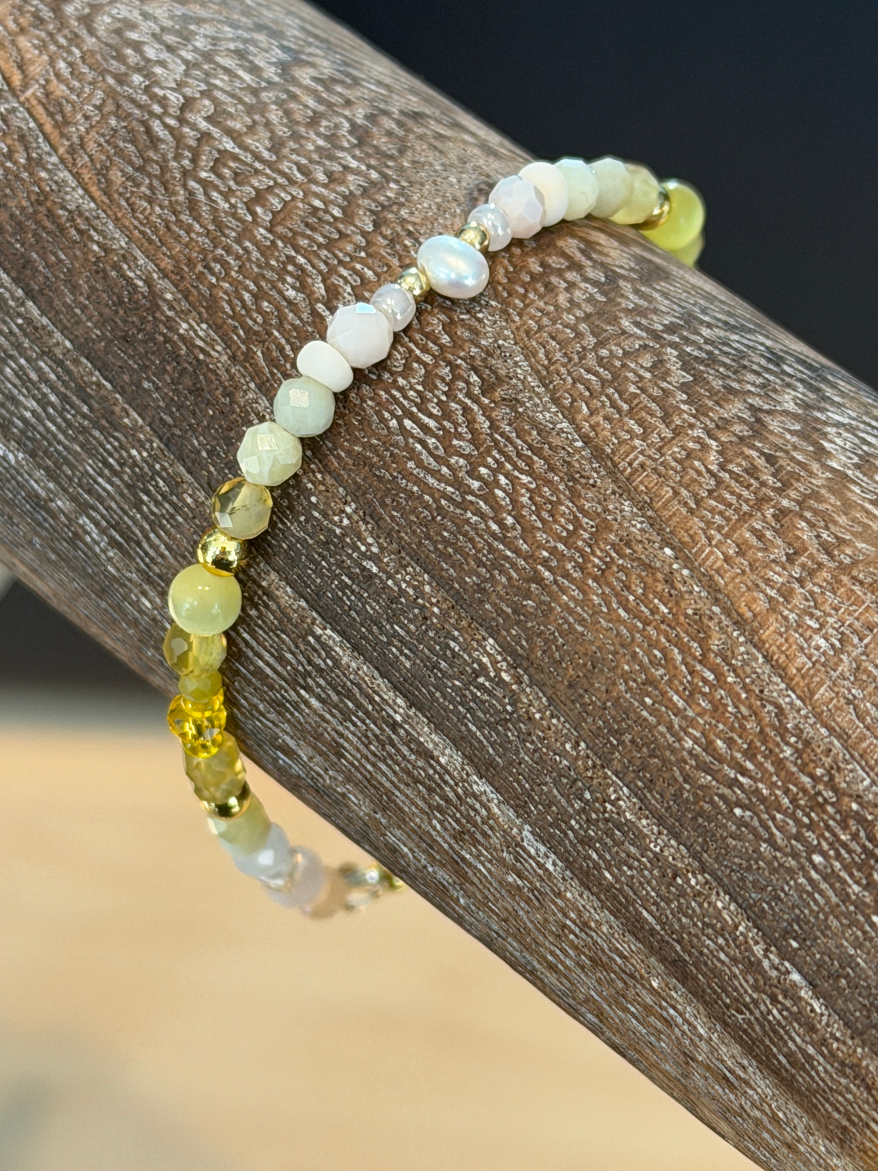 Solo bracelet #10 Mixed yellow gemstones, crystals, and pearls