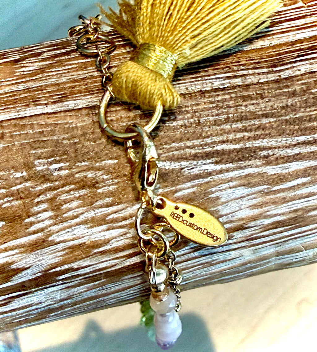 Duet bracelet #20 mixed gemstones, freshwater pearl, and tassel