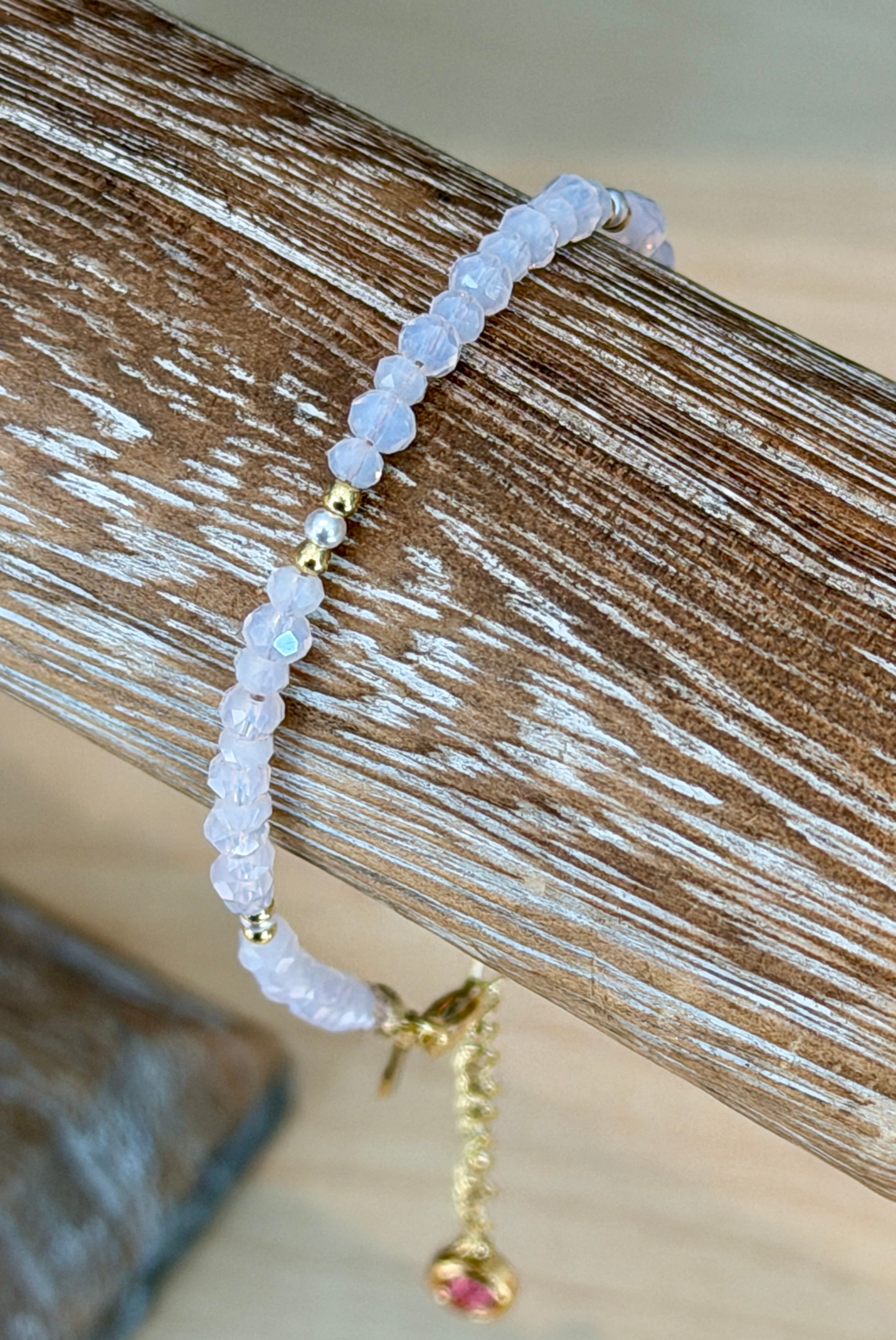 Solo bracelet #9 14k gold filled with light pink glass crystals