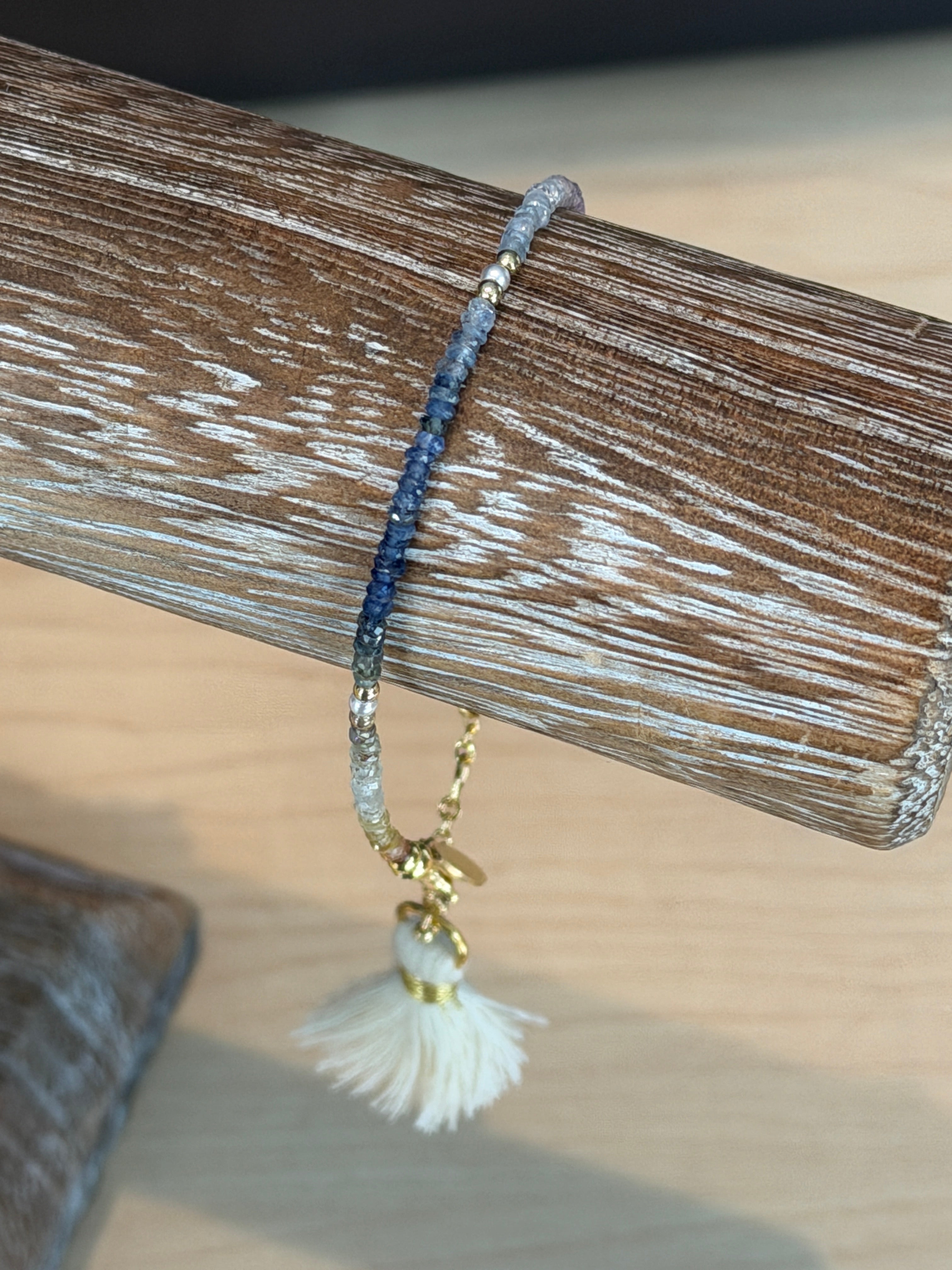 Aria bracelet #3 Sapphire, freshwater pearl, 14k gold plated accents