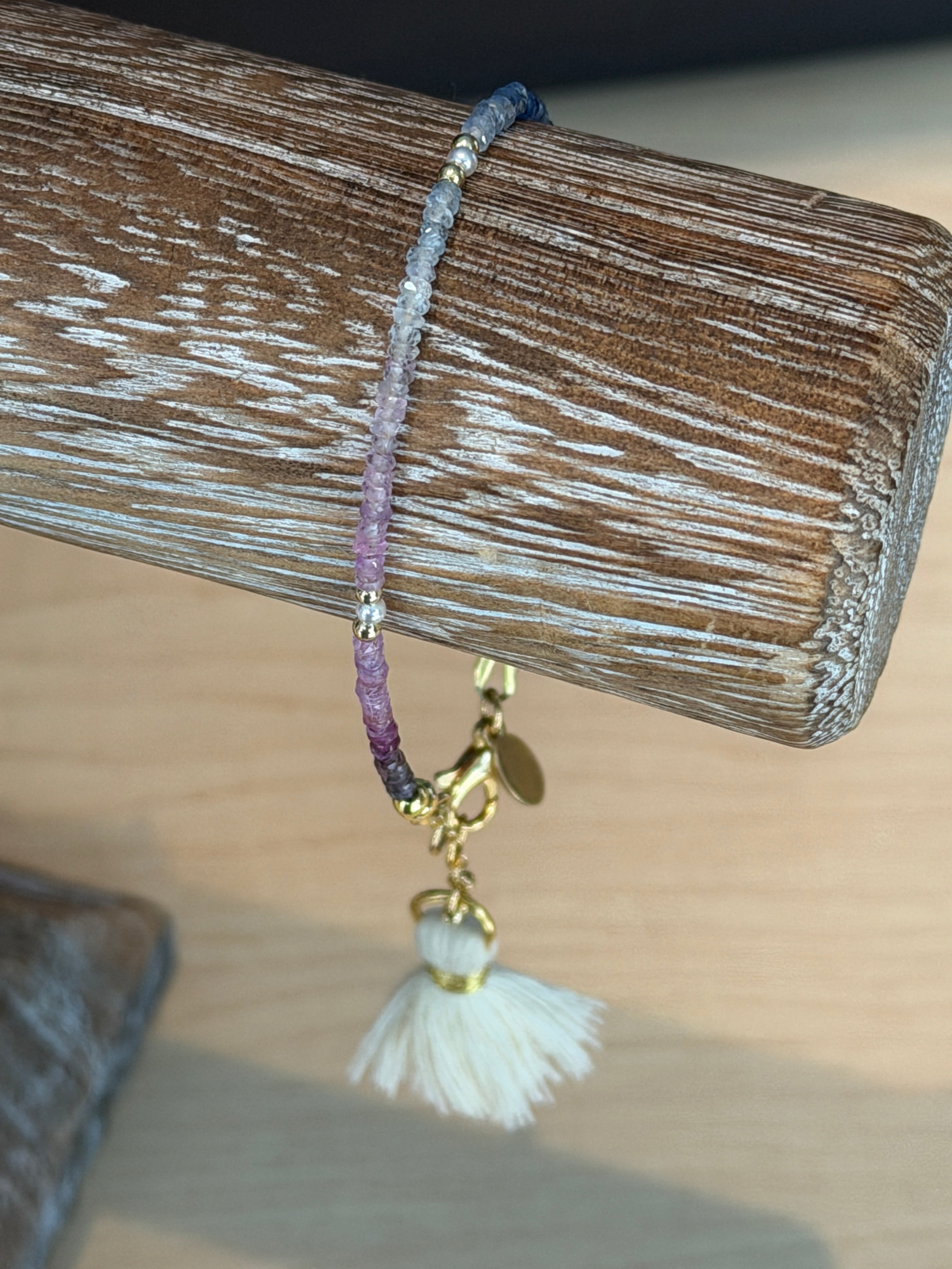 Aria bracelet #3 Sapphire, freshwater pearl, 14k gold plated accents
