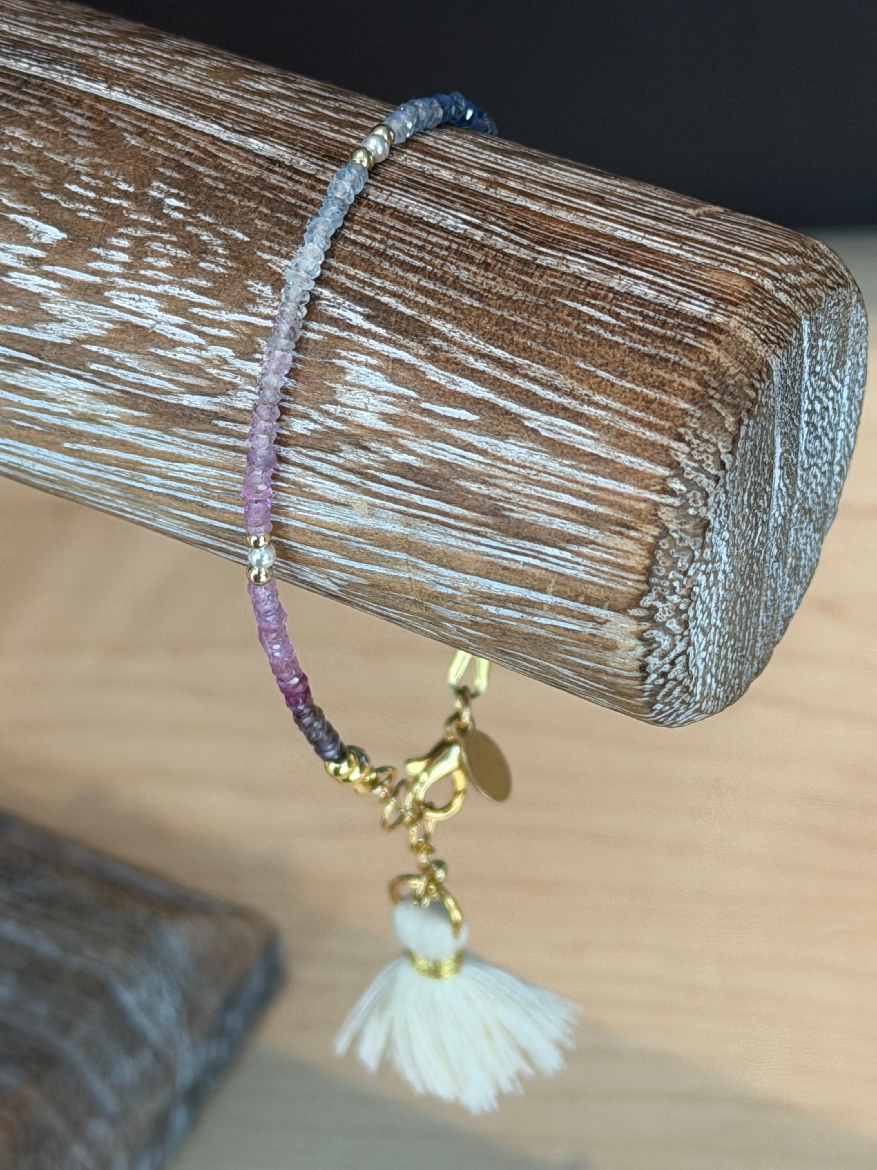 Aria bracelet #3 Sapphire, freshwater pearl, 14k gold plated accents