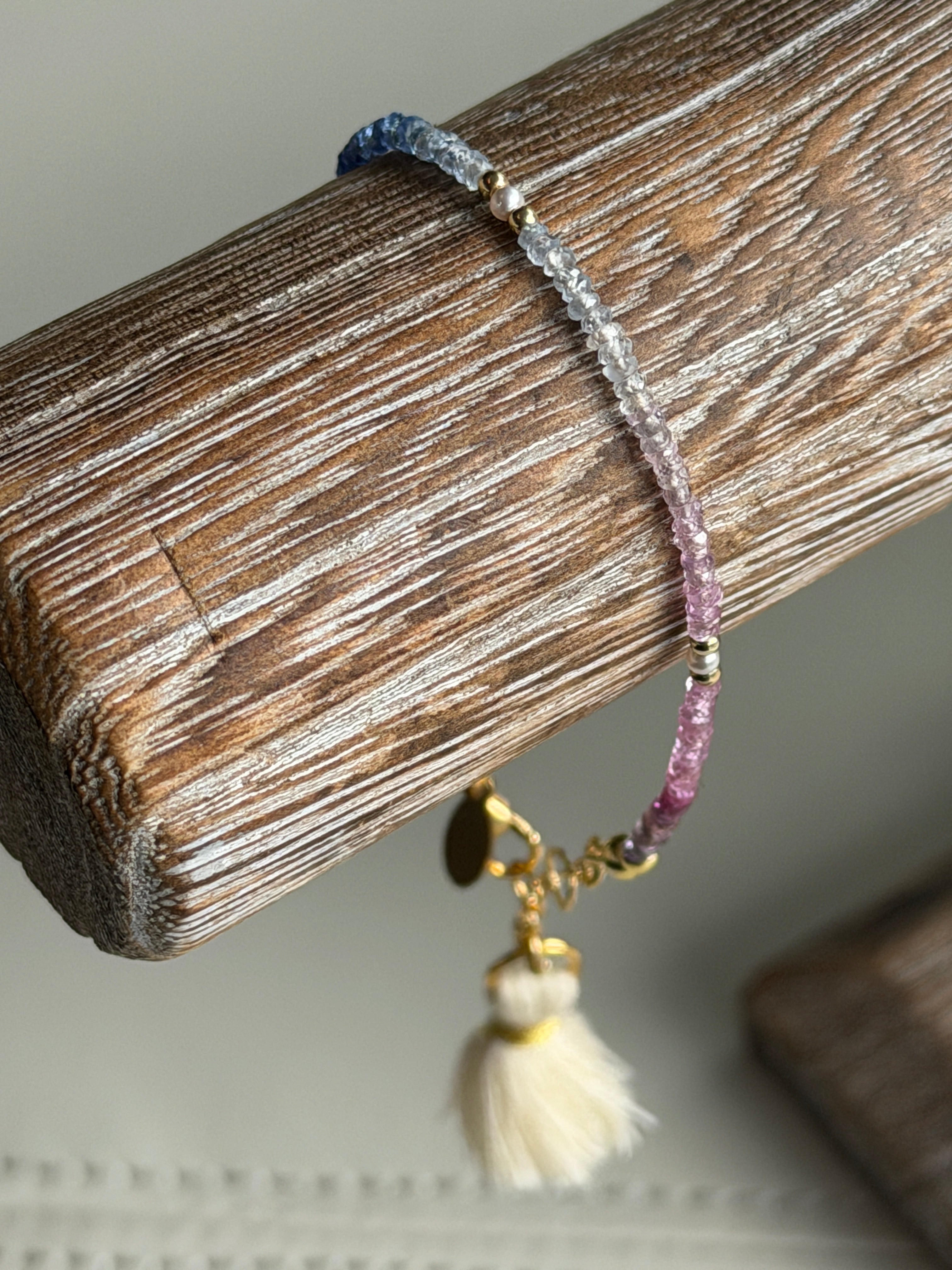 Aria bracelet #3 Sapphire, freshwater pearl, 14k gold plated accents