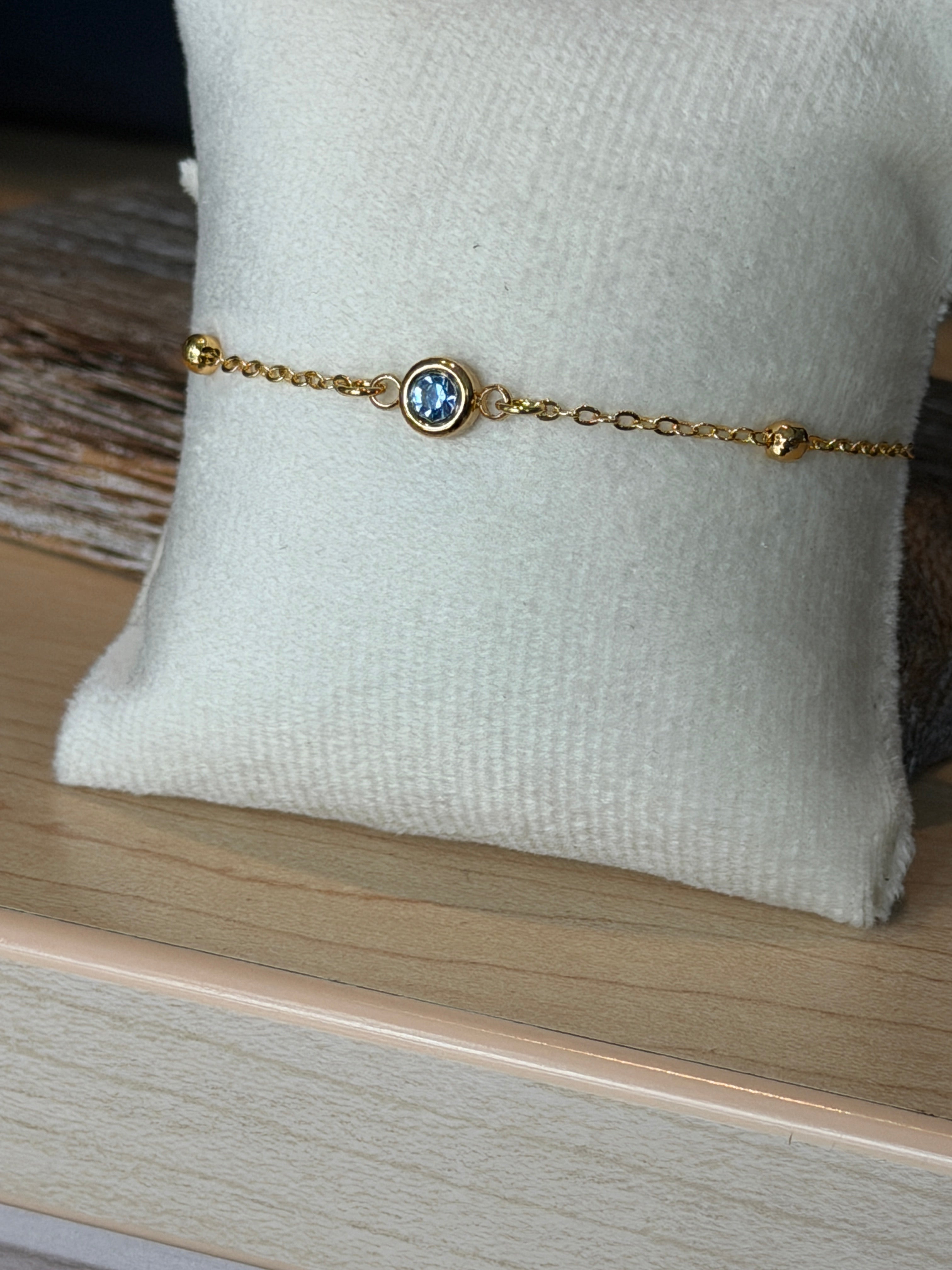 Solo bracelet #6 14k gold filled blue crystal