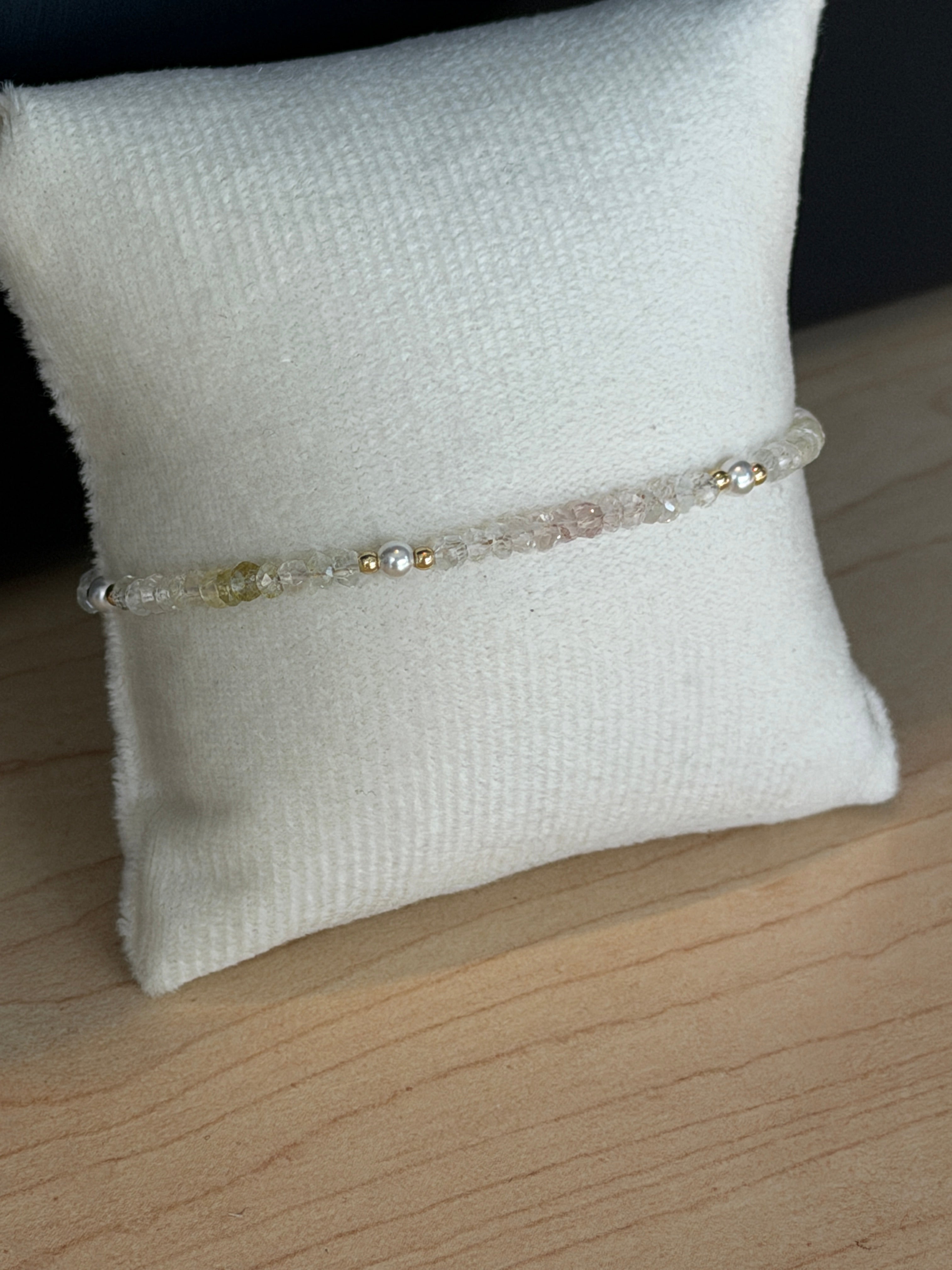 Aria bracelet #4 Aquamarine, freshwater pearl, 14k gold accents*
