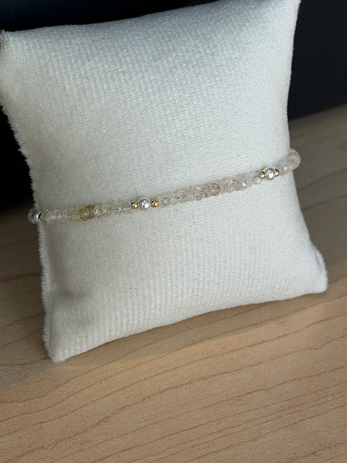 Aria bracelet #4 Aquamarine, freshwater pearl, 14k gold accents*