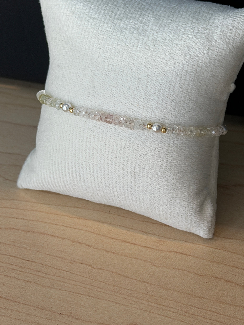 Aria bracelet #4 Aquamarine, freshwater pearl, 14k gold accents