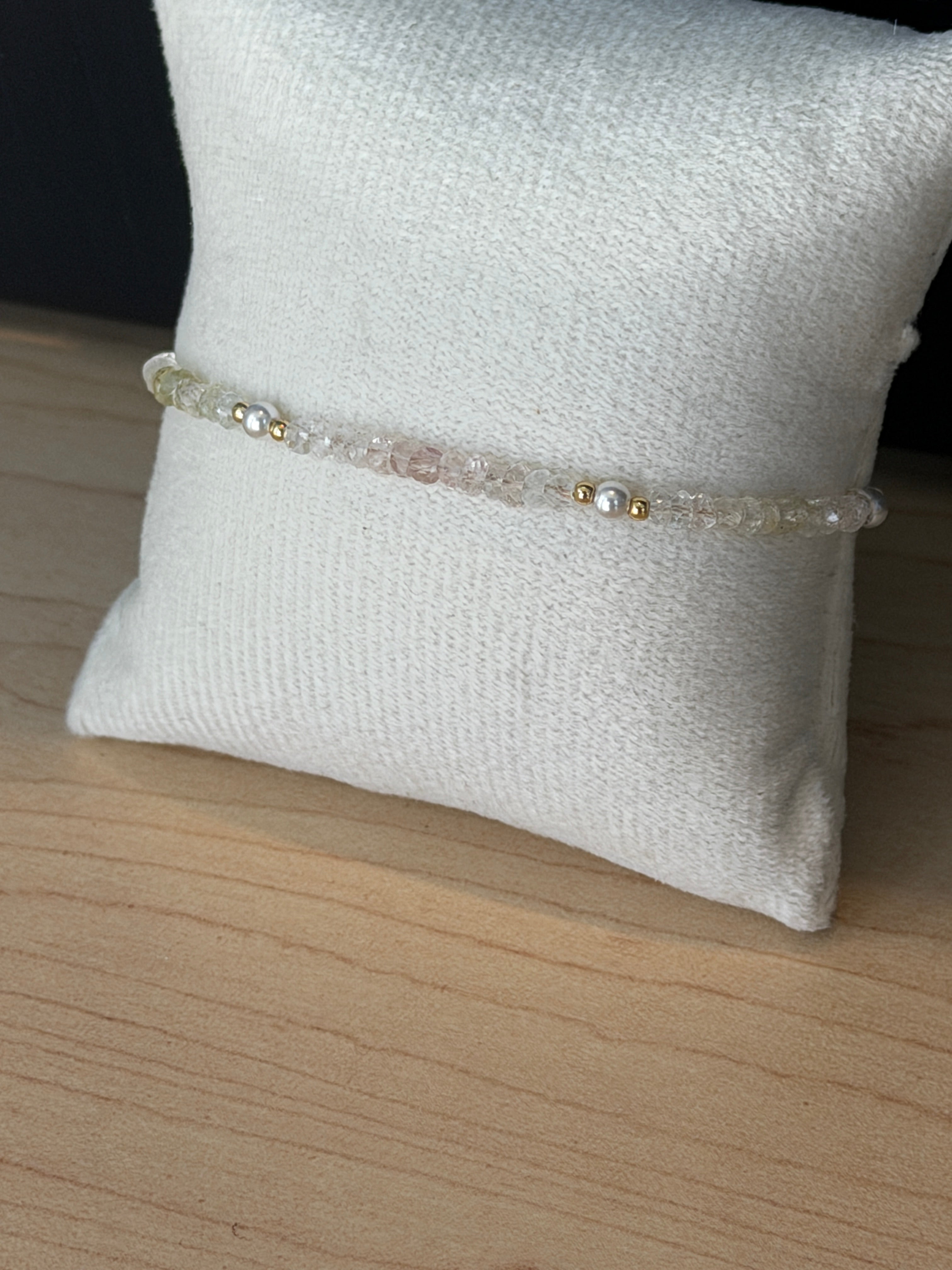 Aria bracelet #4 Aquamarine, freshwater pearl, 14k gold accents*