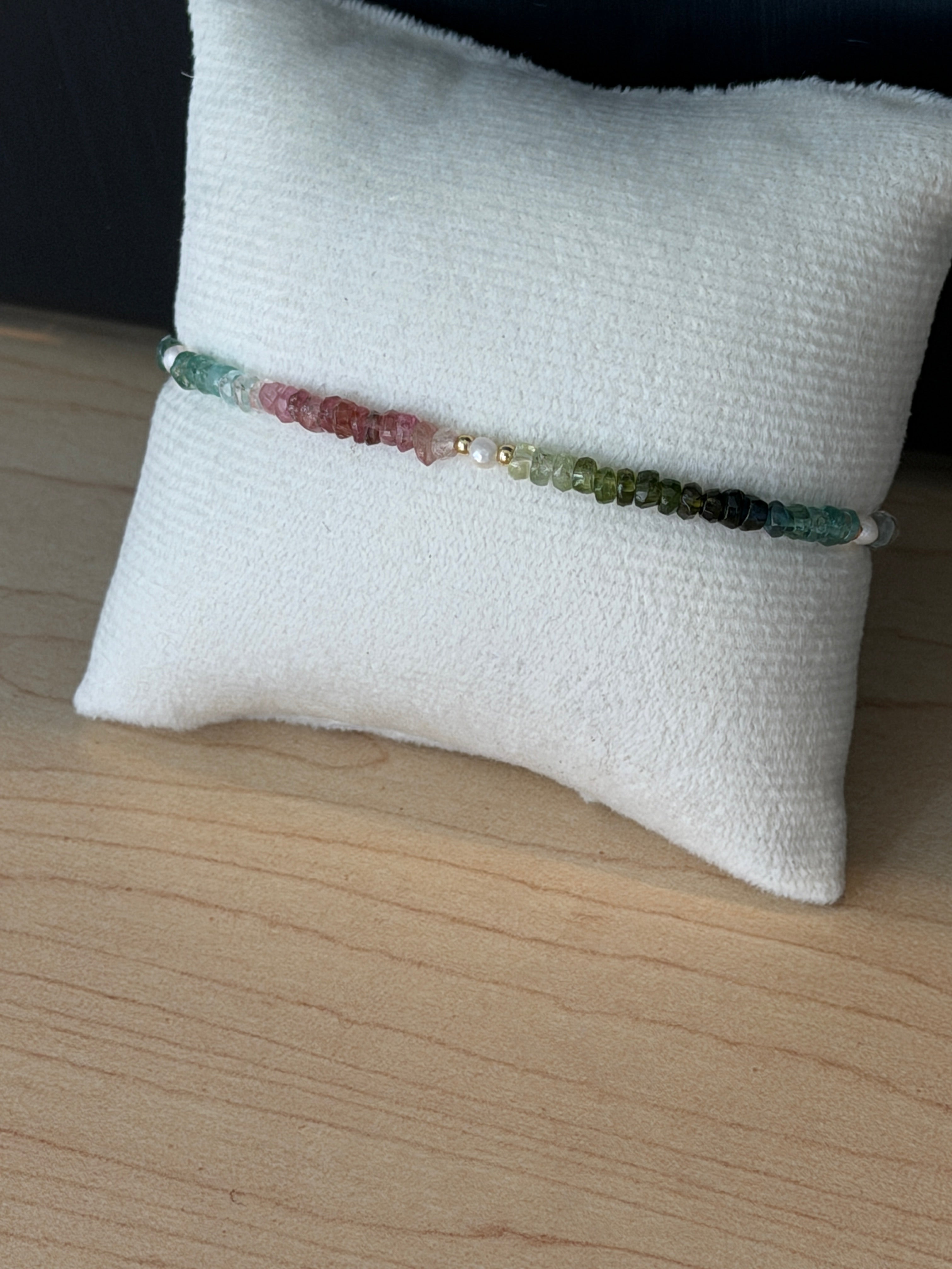 Aria bracelet #5 Tourmaline, freshwater pearl, tassel*