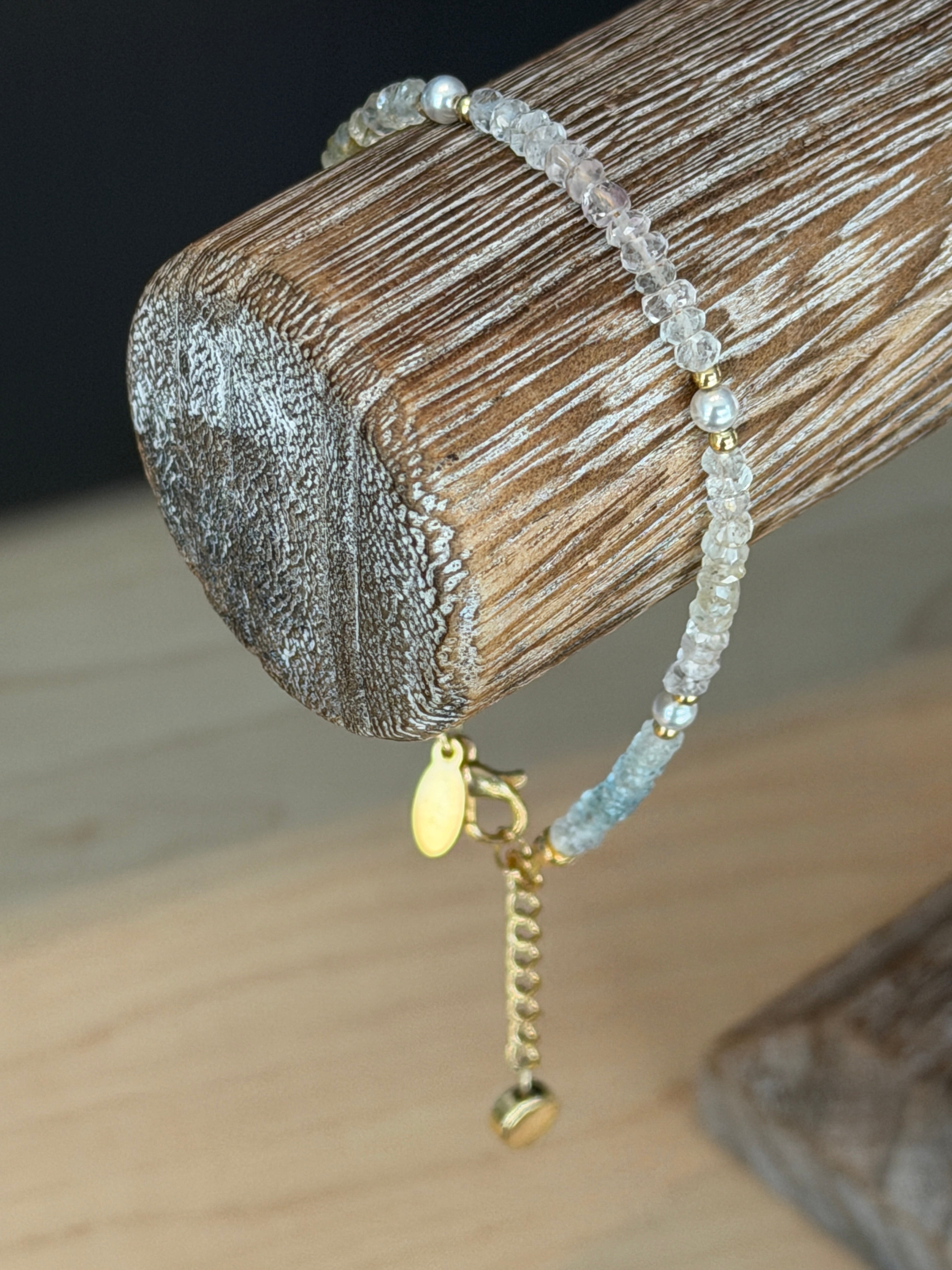 Aria bracelet #4 Aquamarine, freshwater pearl, 14k gold accents*