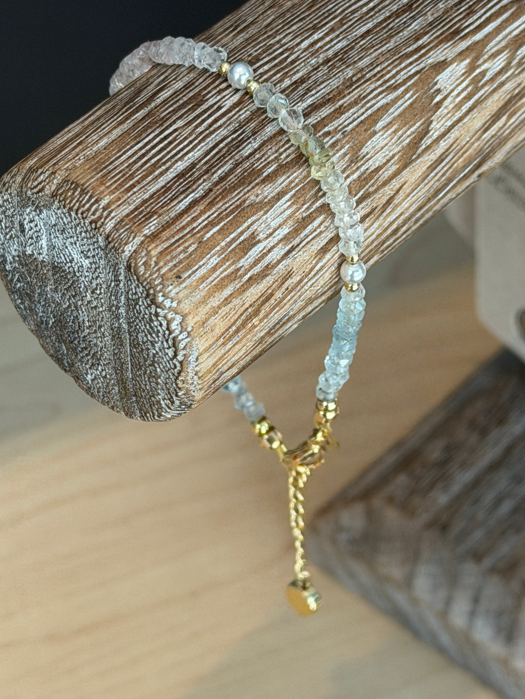 Aria bracelet #4 Aquamarine, freshwater pearl, 14k gold accents