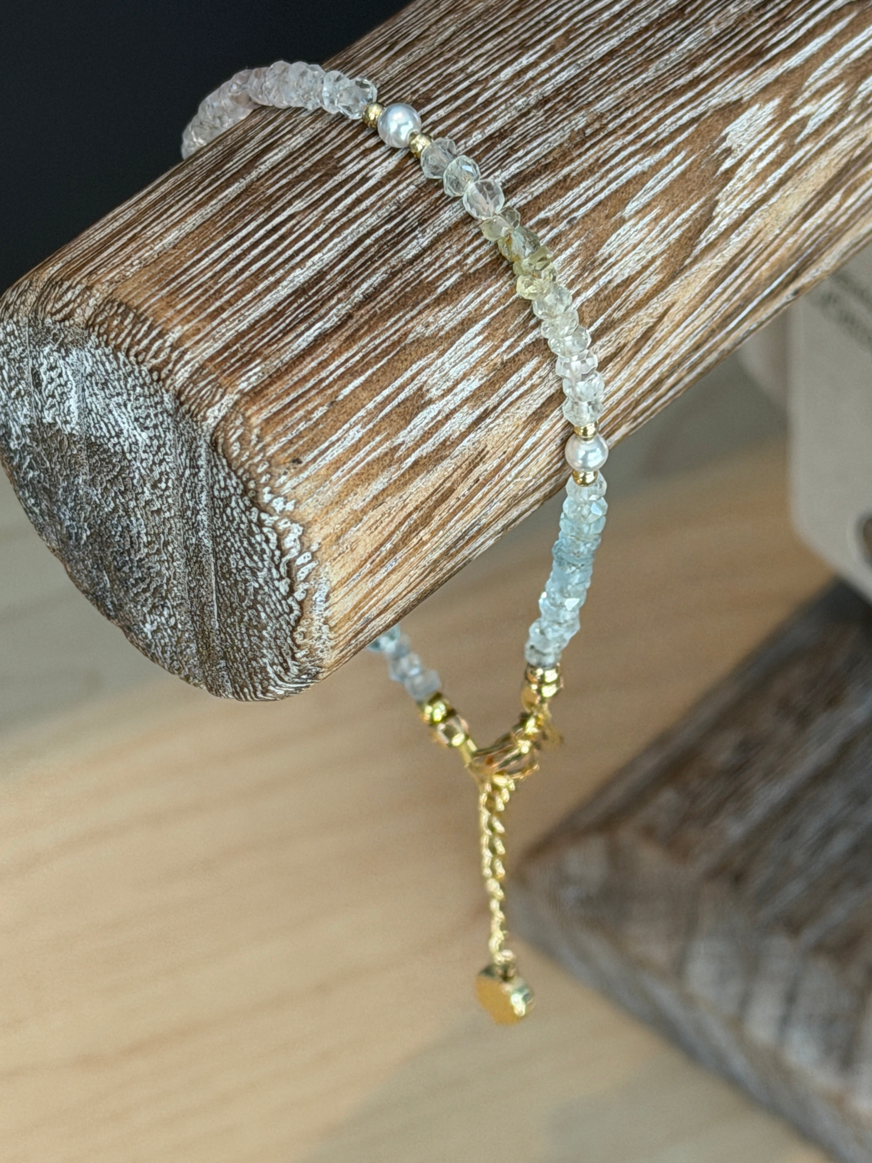 Aria bracelet #4 Aquamarine, freshwater pearl, 14k gold accents*