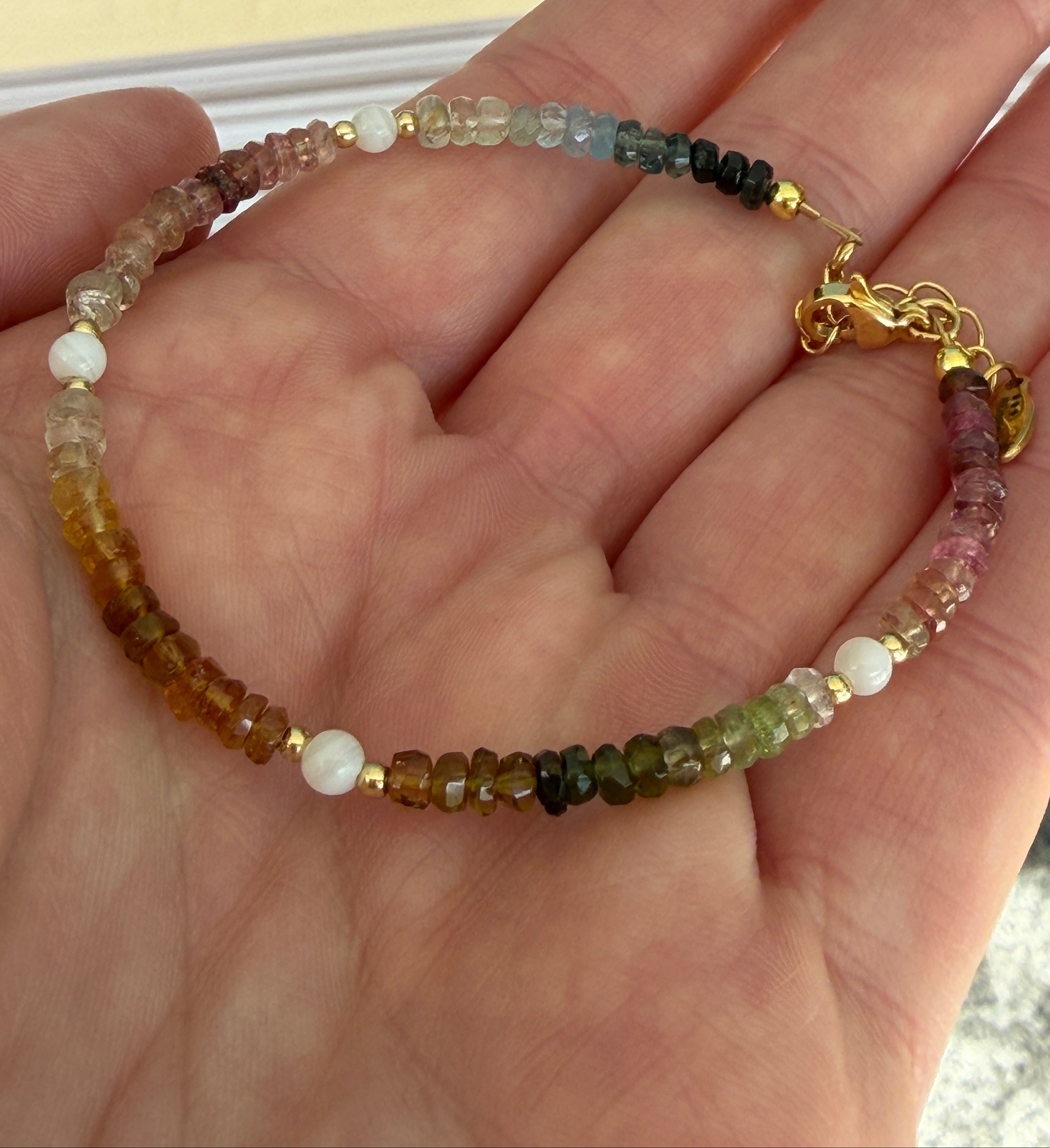 Aria bracelet #7 Tourmaline & Pearl with 14k gold plated accents