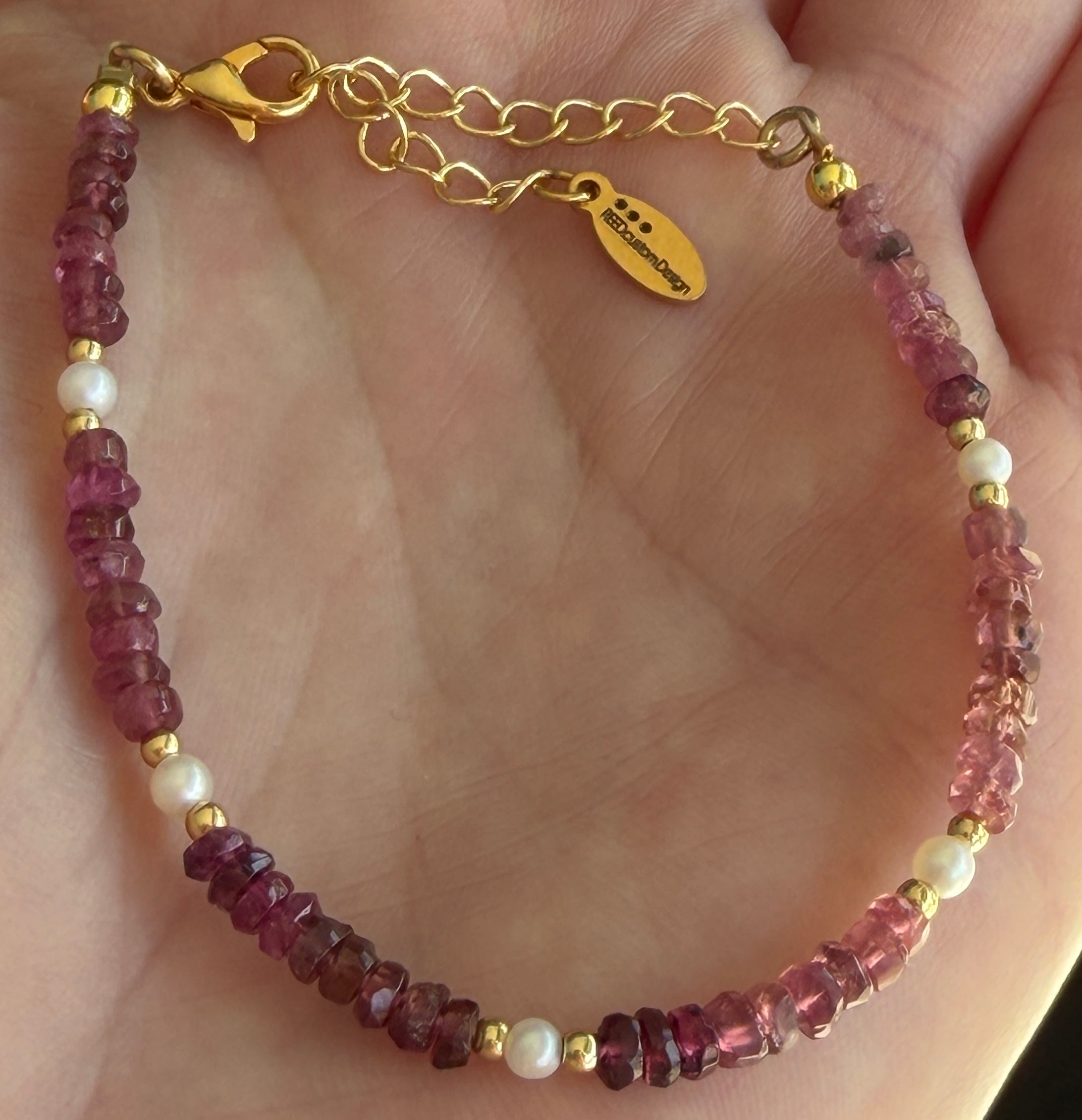 Aria bracelet #8 Tourmaline & Pearl with 14k gold plated accents*