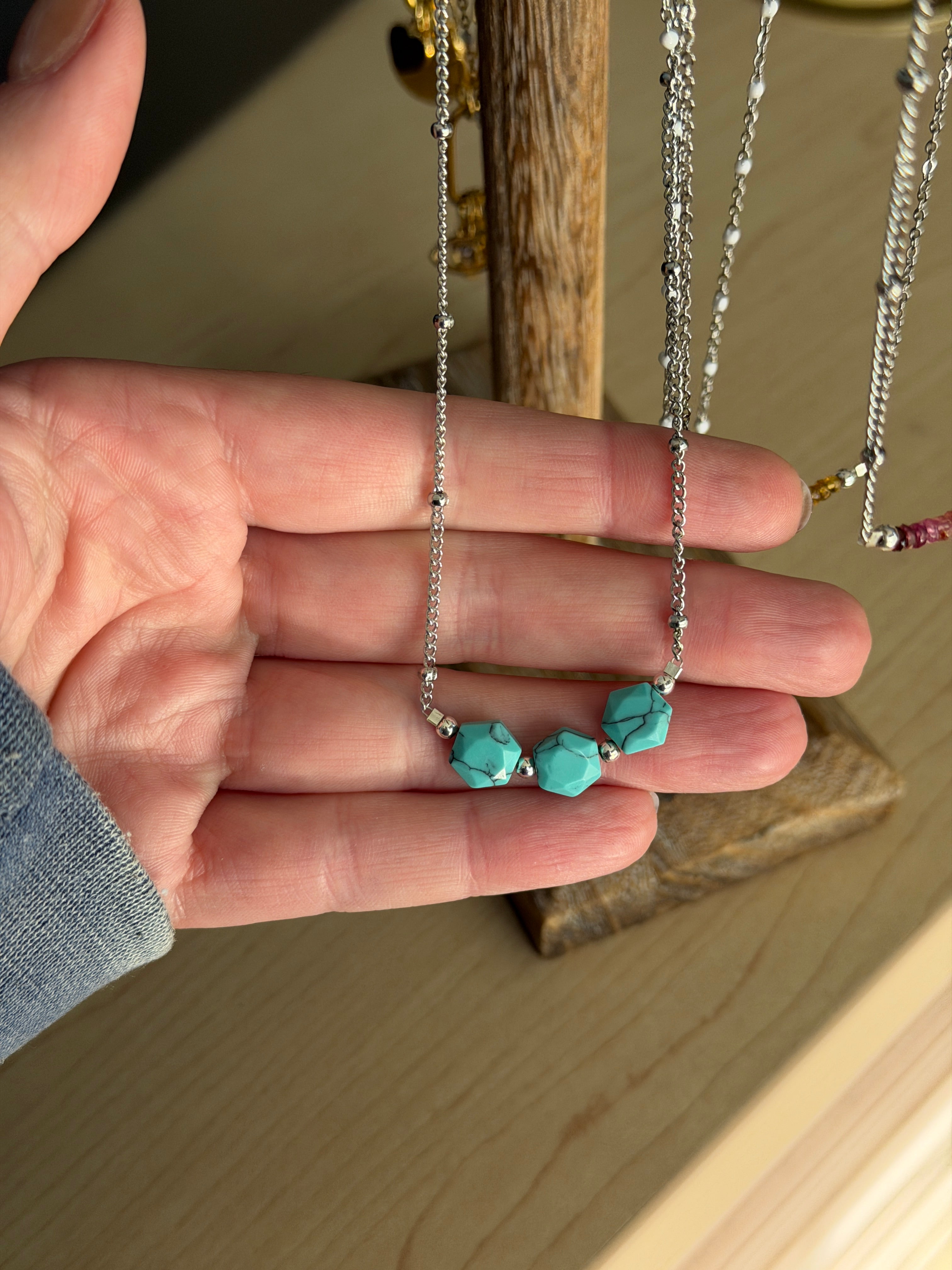 Turquoise with stainless steel chain