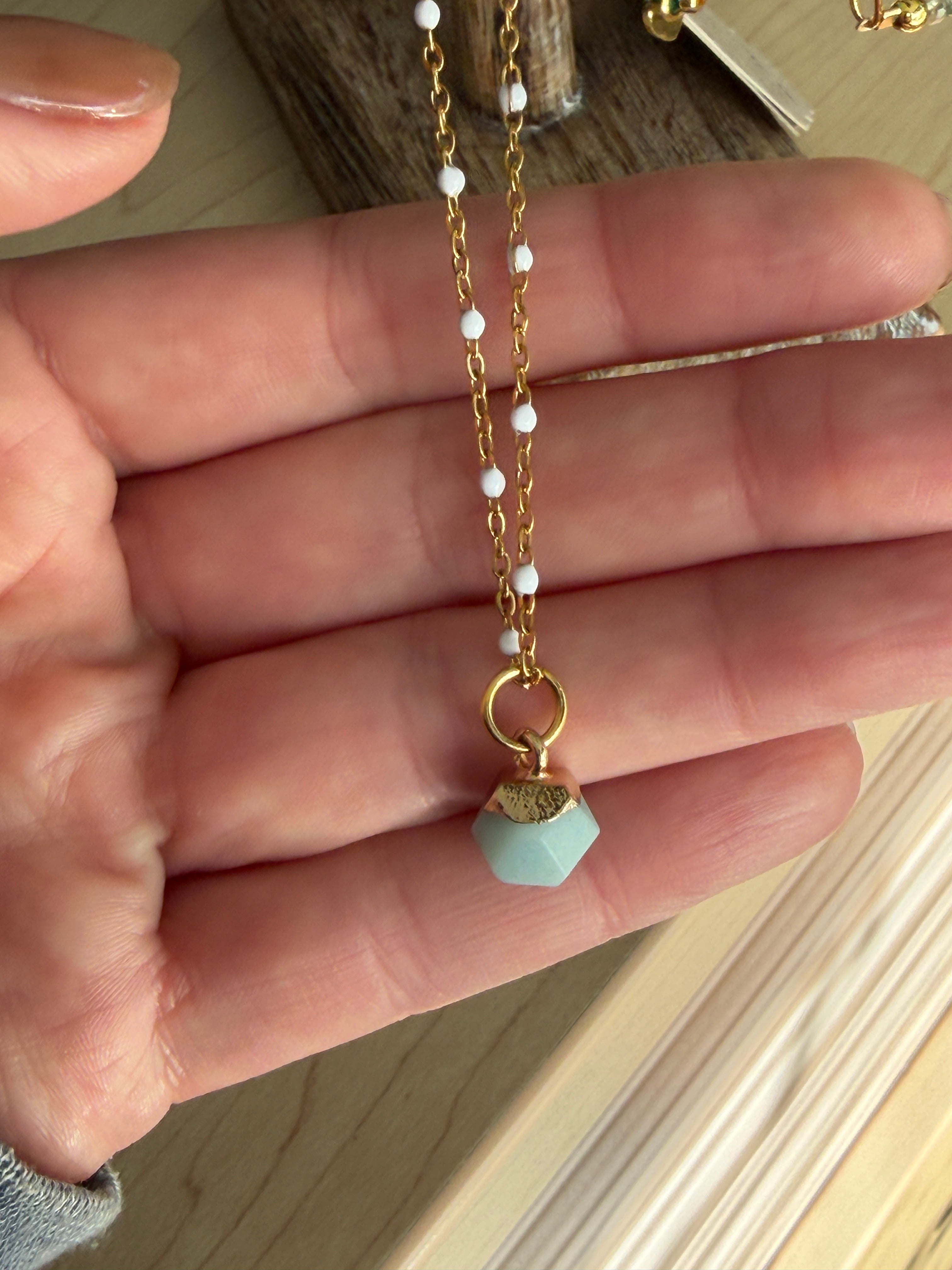 Morganite pendant with gold plated chain