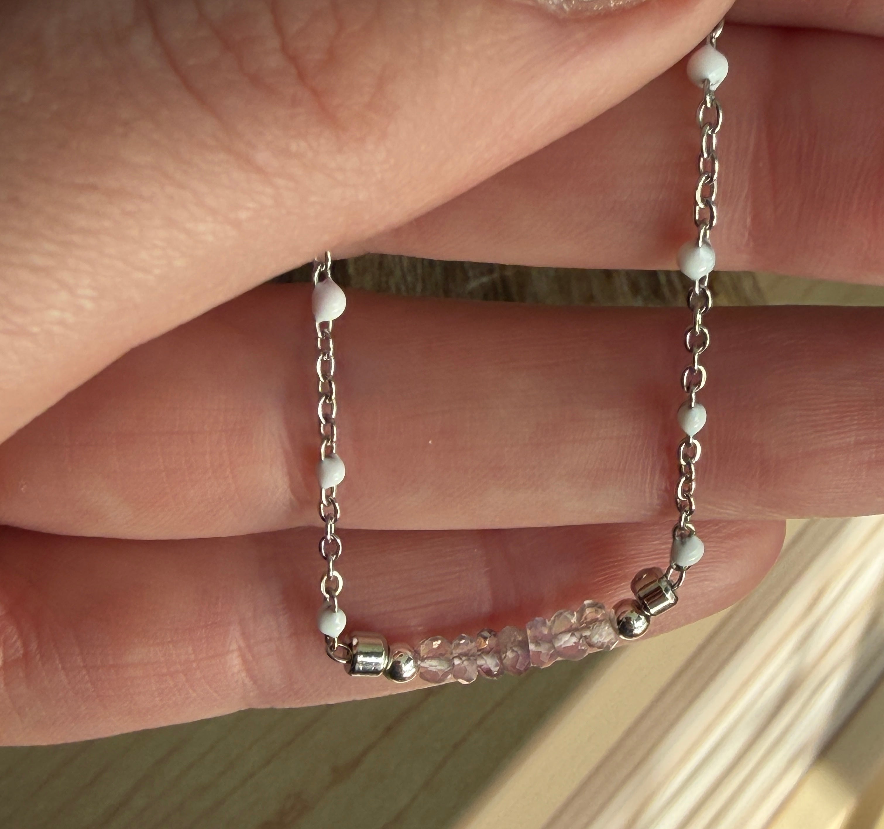 Amethyst 4mm with stainless steel chain