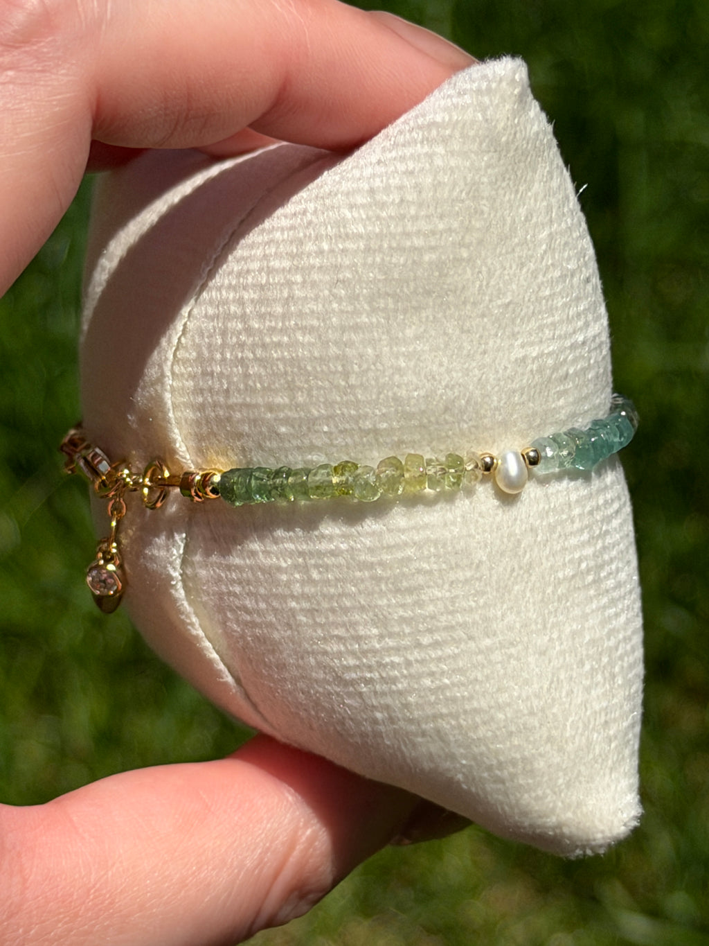 Aria bracelet #13 Tourmaline & Pearl with 14k gold plated accents*