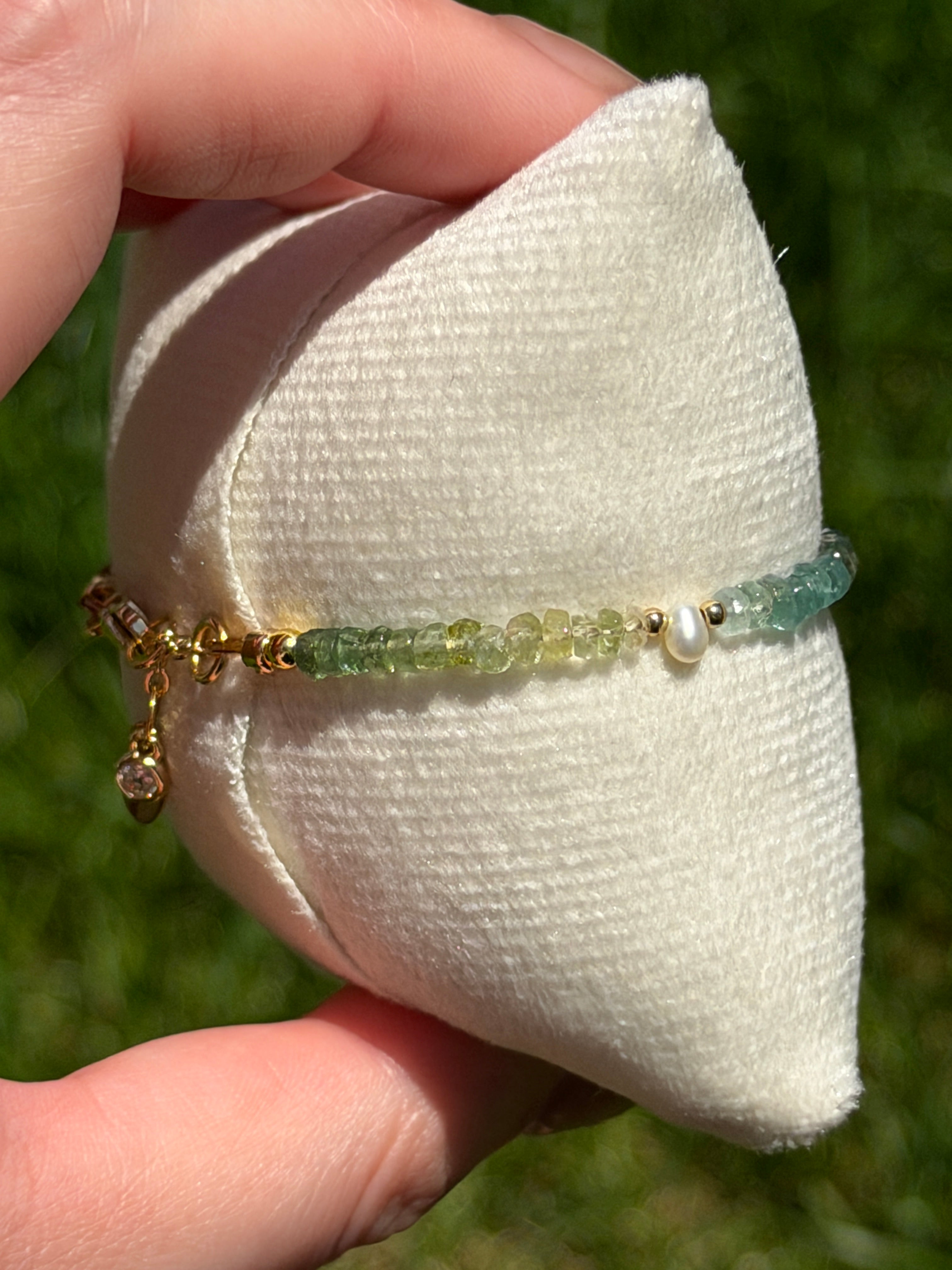 Aria bracelet #13 Tourmaline & Pearl with 14k gold plated accents*