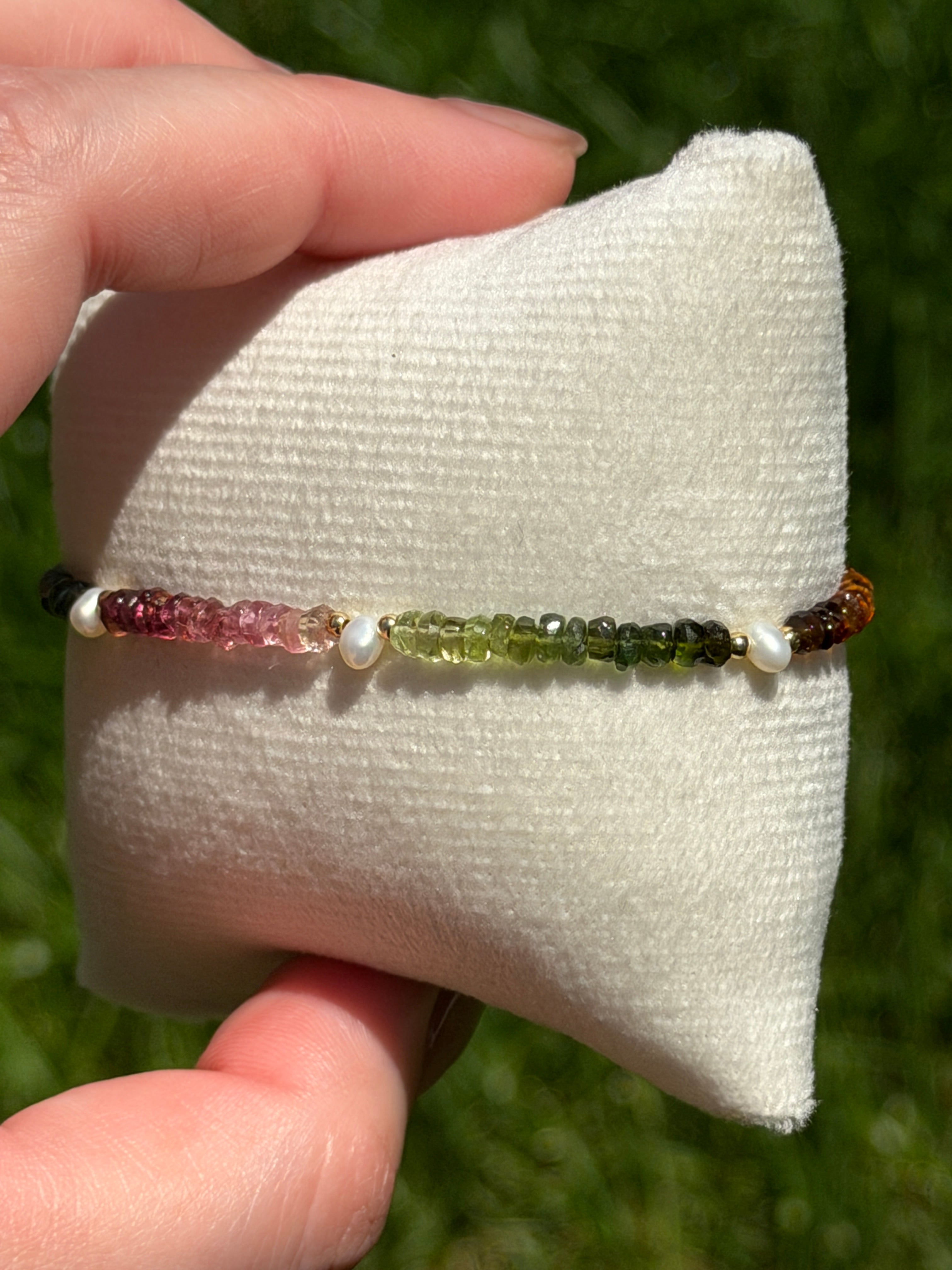 Aria bracelet #13 Tourmaline & Pearl with 14k gold plated accents*