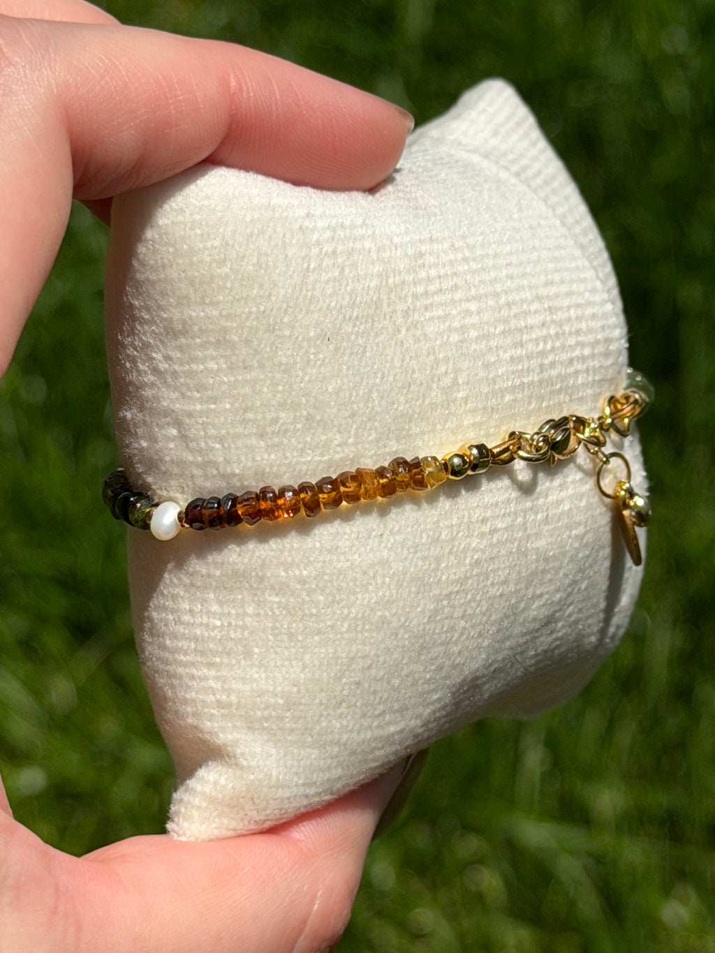 Aria bracelet #13 Tourmaline & Pearl with 14k gold plated accents*