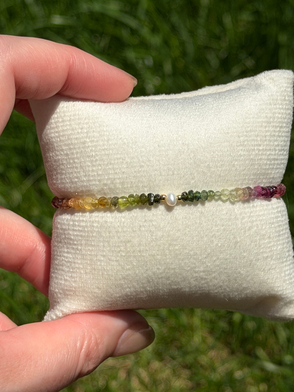 Aria bracelet #11 Tourmaline & Pearl with 14k gold plated accents*