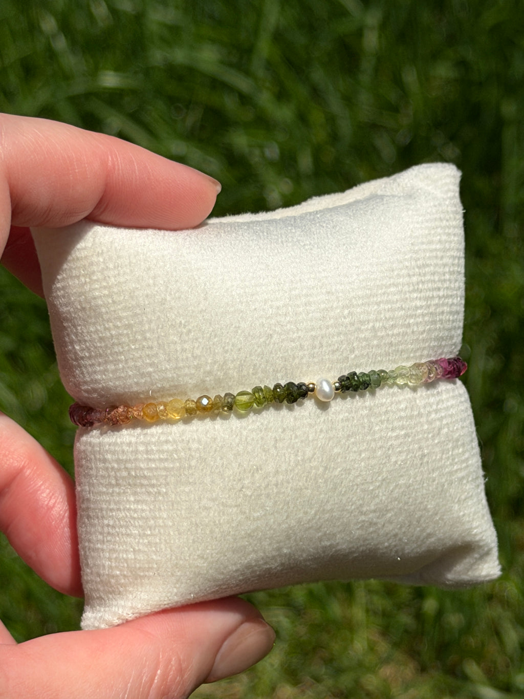 Aria bracelet #11 Tourmaline & Pearl with 14k gold plated accents*