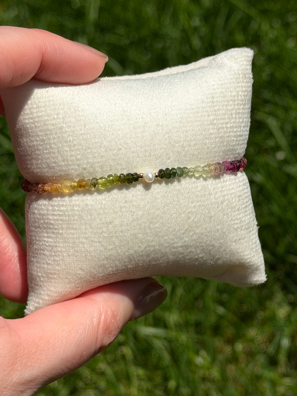 Aria bracelet #11 Tourmaline & Pearl with 14k gold plated accents*