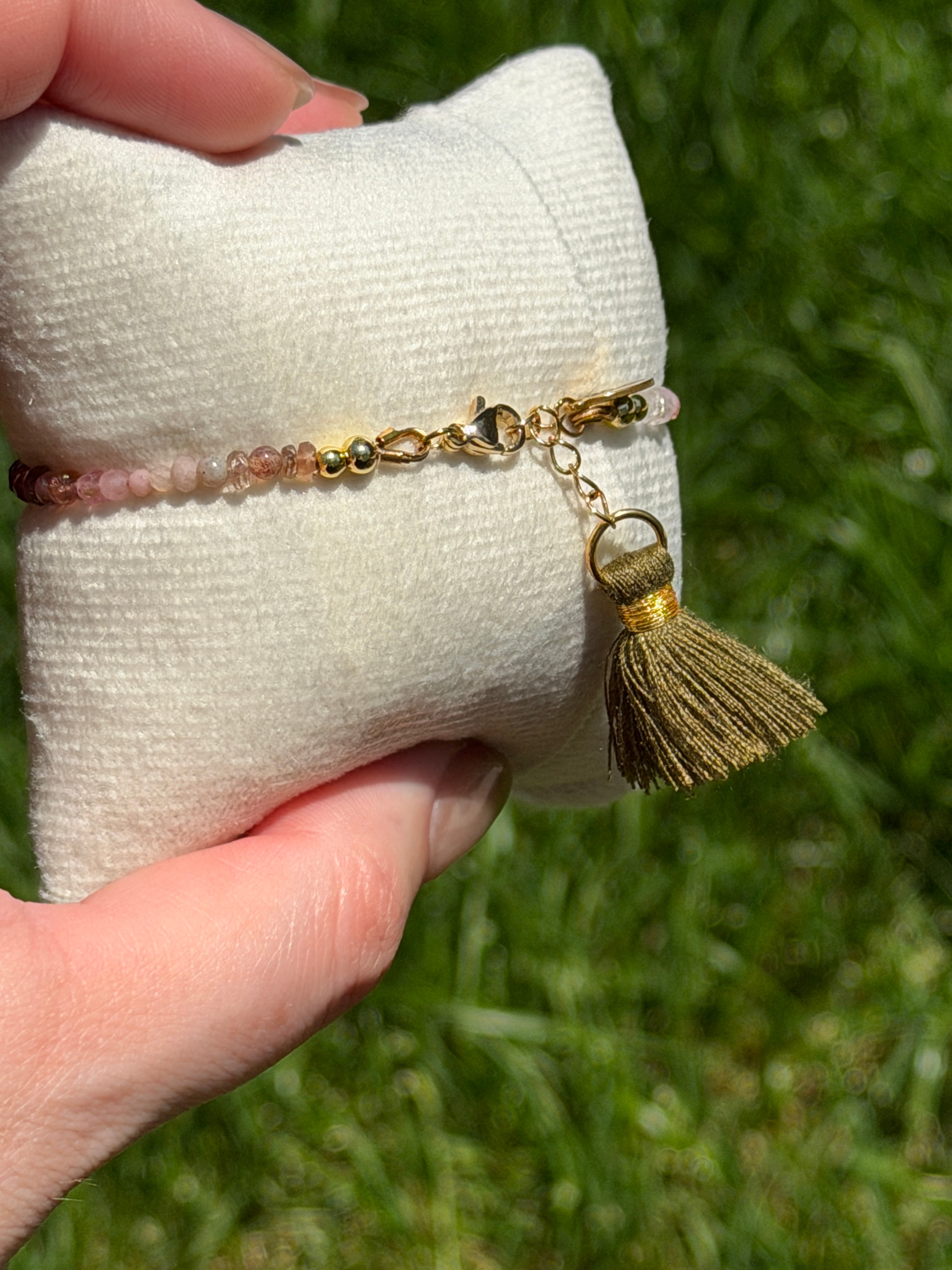 Aria bracelet #11 Tourmaline & Pearl with 14k gold plated accents*